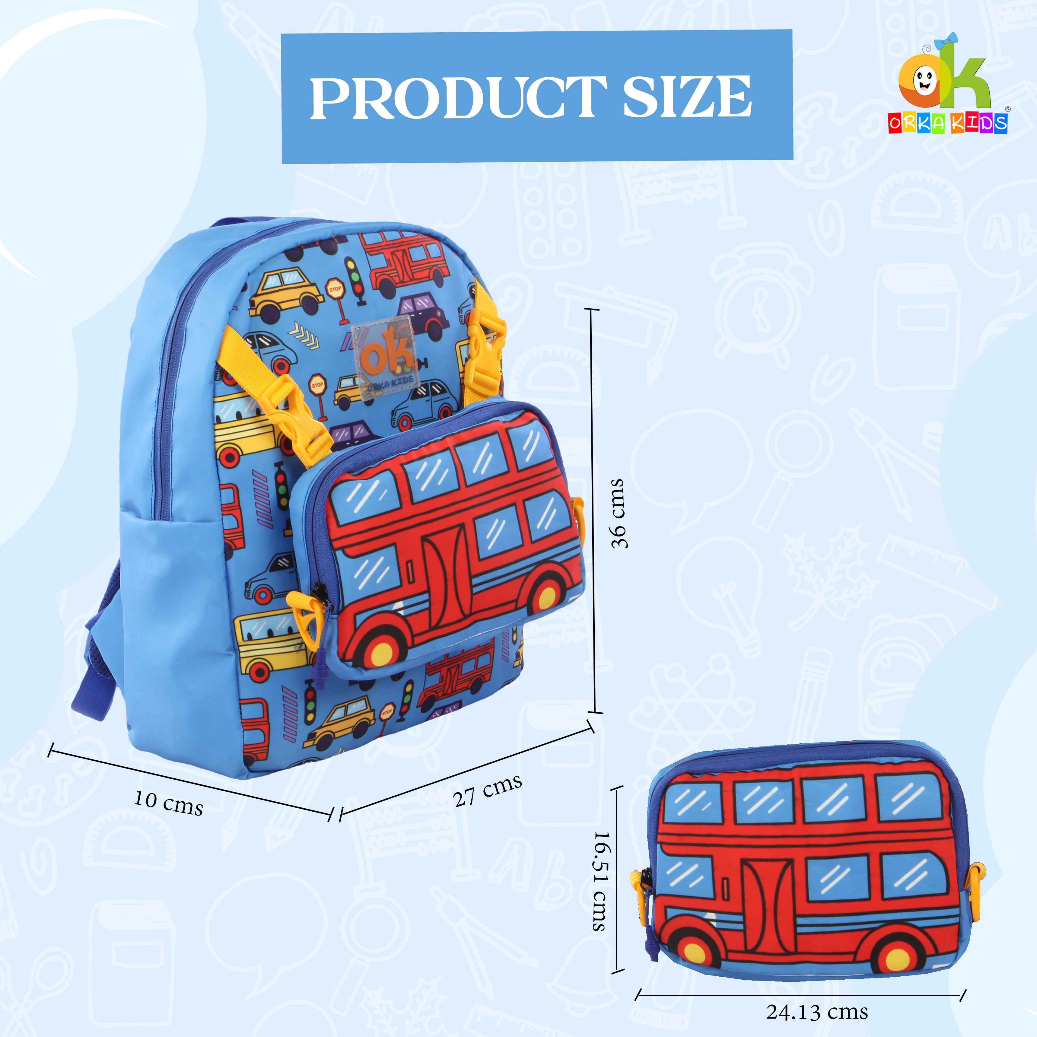 Orka Kids Tiny Tots Toddler Backpack Boys 15 Inch Kids Preschool Kindergarten School Backpac k Book Bag for Daycare Nursery Travel with Chest Strap, Fits 2 to 12 years old, (Jeep Blue) view 5