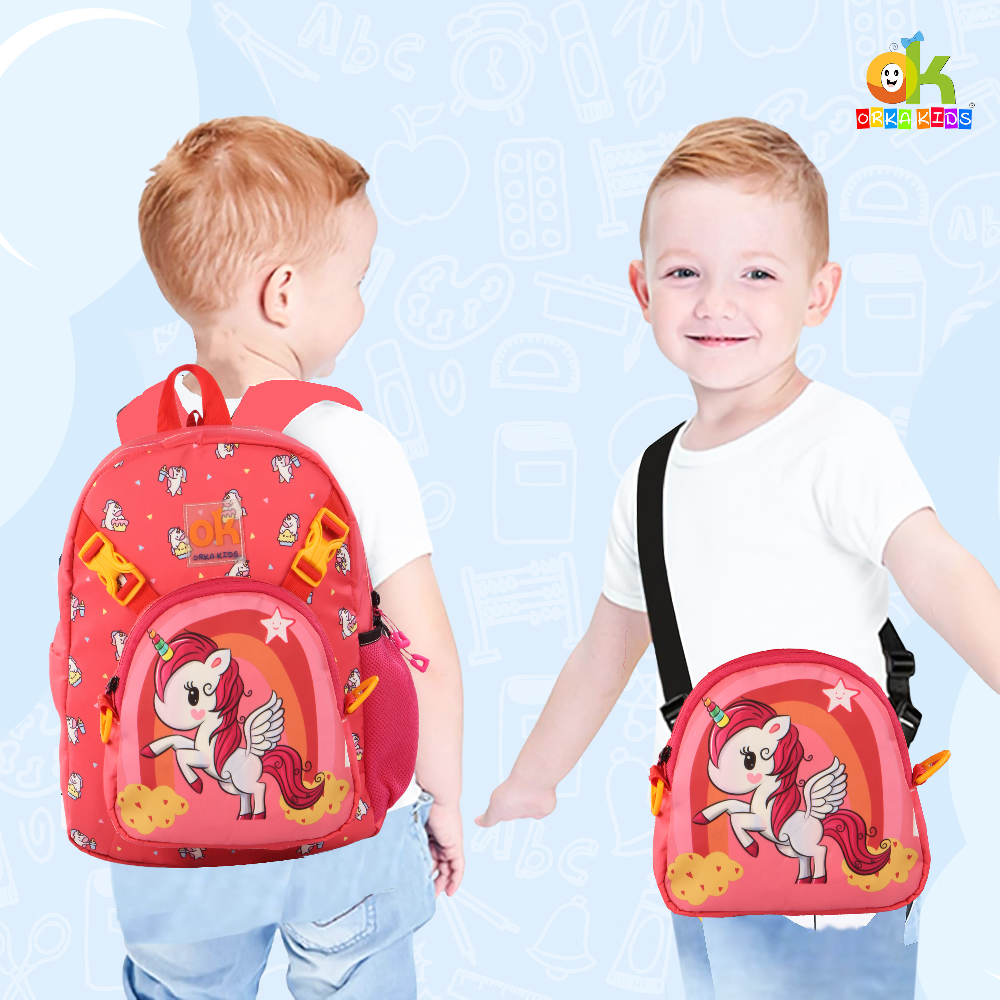 Orka Kids Tiny Tots Toddler Backpack Boys 15 Inch Kids Preschool Kindergarten School Backpack Book Bag for Daycare Nursery Travel with Chest Strap, Fits 2 to 12 years old, (Magical Unicorn Pink) view 4