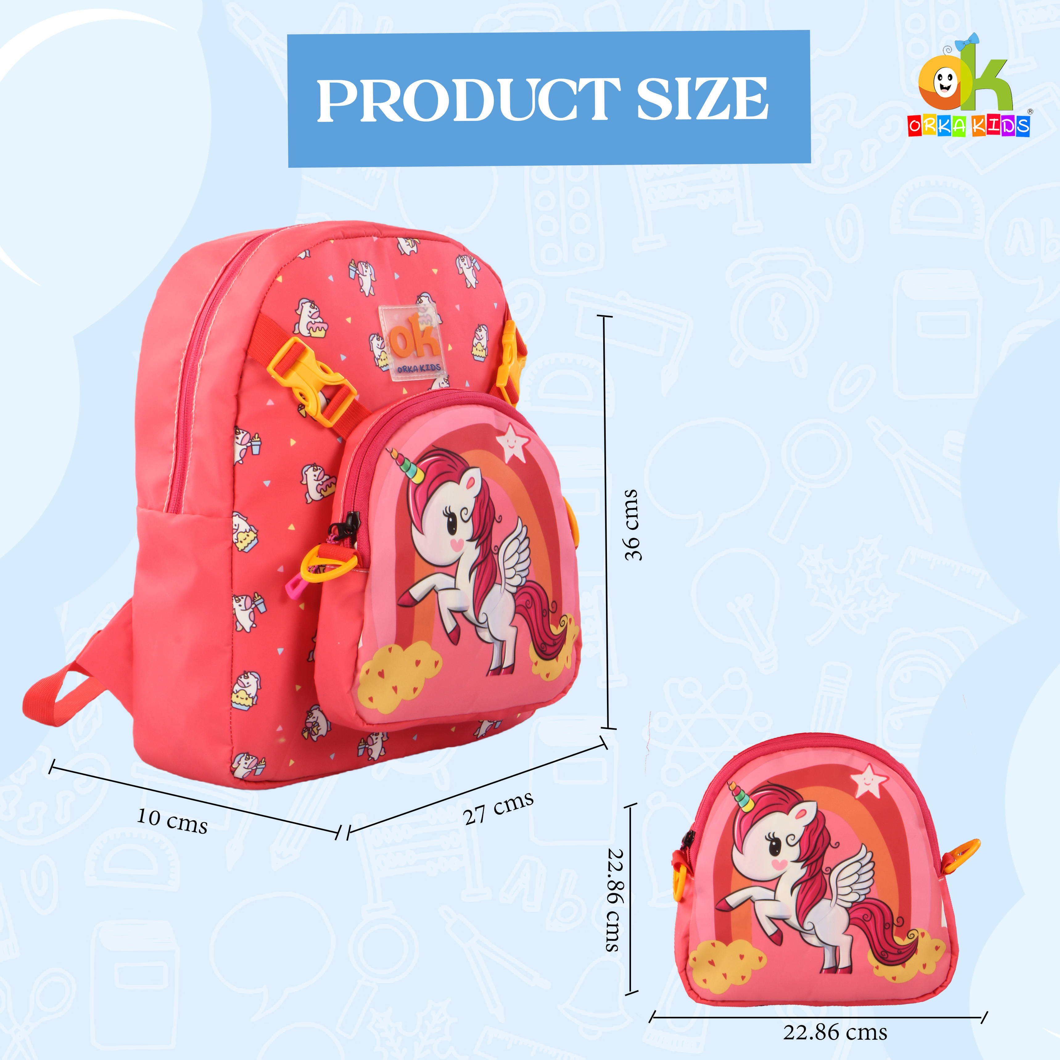 Orka Kids Tiny Tots Toddler Backpack Boys 15 Inch Kids Preschool Kindergarten School Backpack Book Bag for Daycare Nursery Travel with Chest Strap, Fits 2 to 12 years old, (Magical Unicorn Pink) view 5