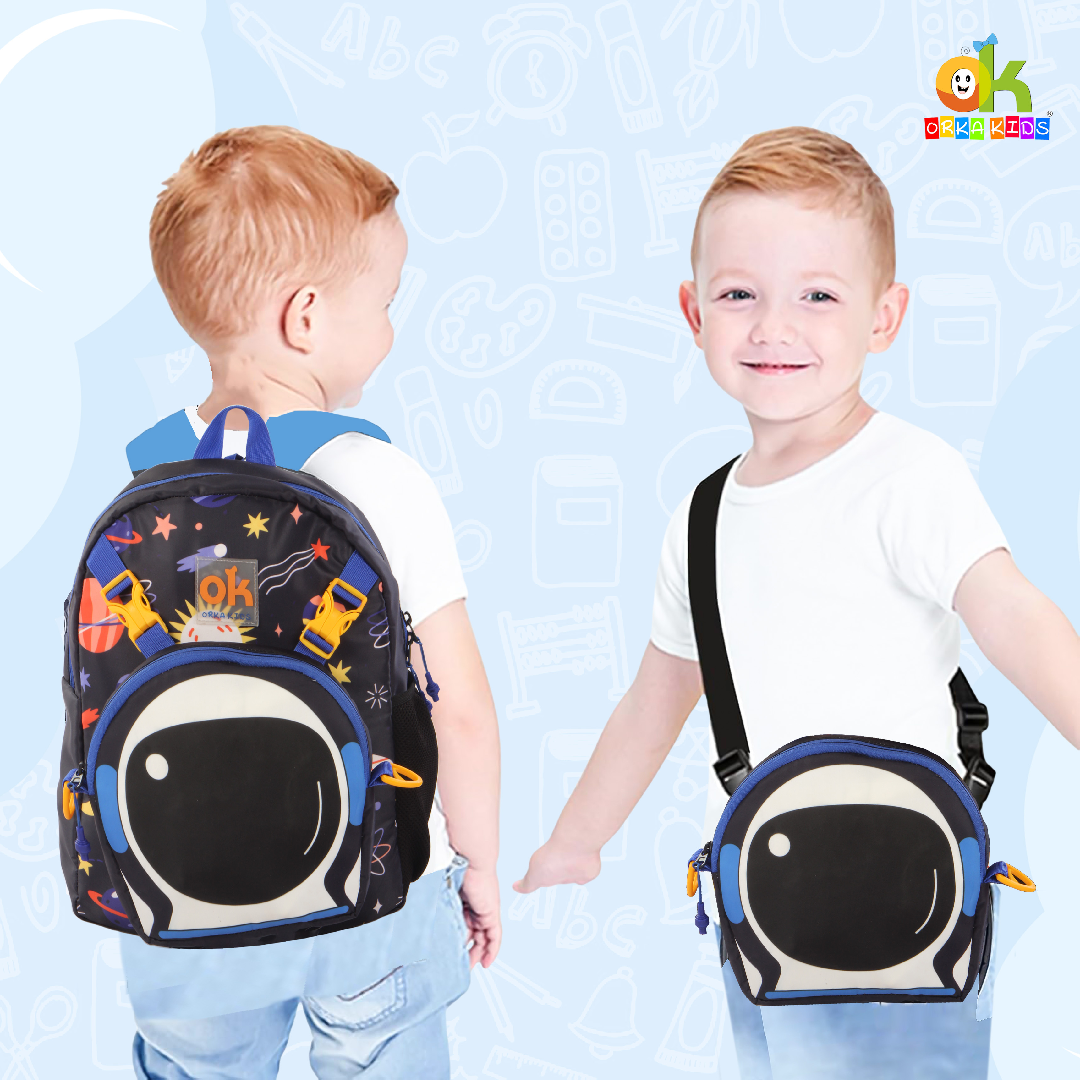 Orka Kids Tiny Tots Toddler Backpack Boys 15 Inch Kids Preschool Kindergarten School Backpack Book Bag for Daycare Nursery Travel with Chest Strap, Fits 2 to 12 years old, (Space Black) view 3
