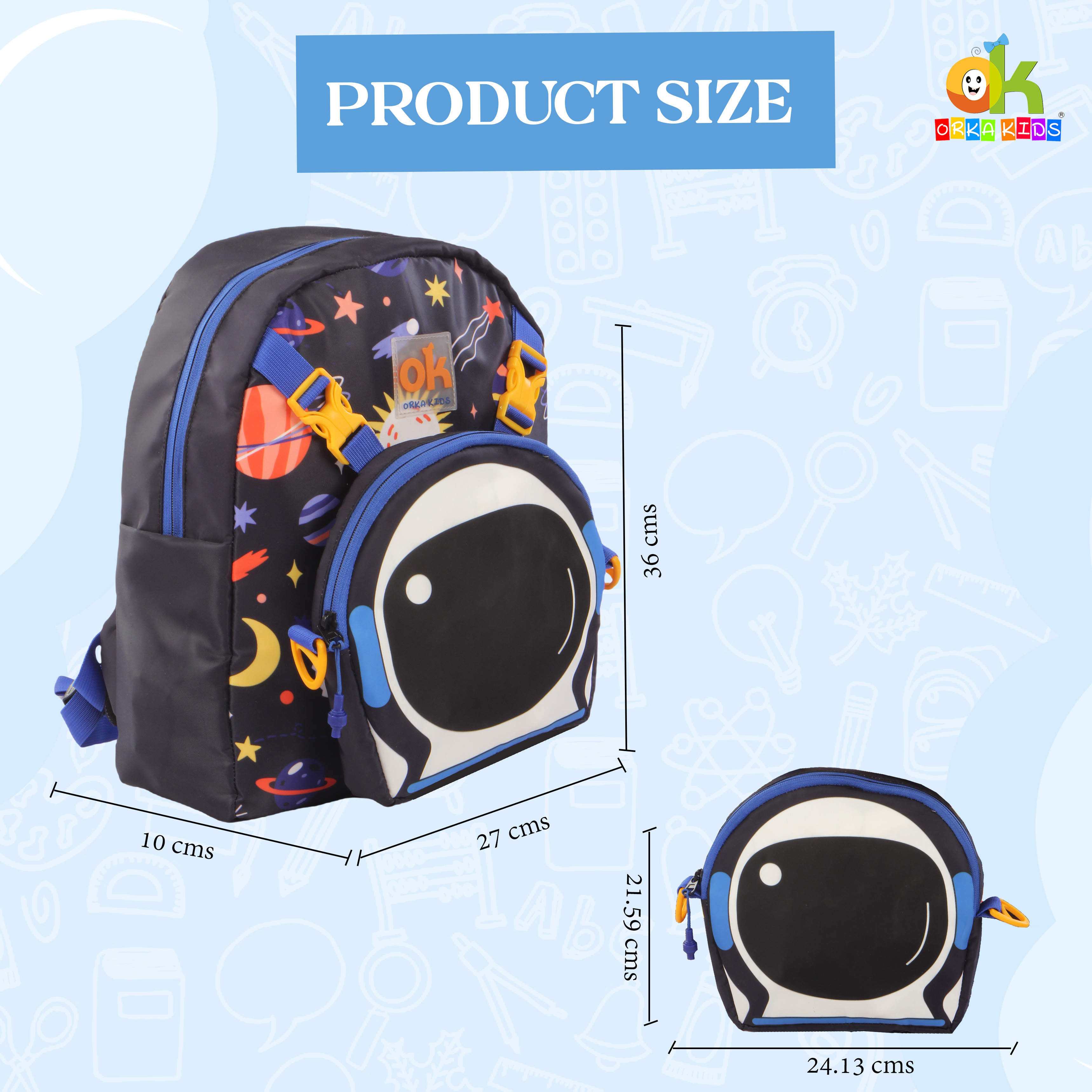Orka Kids Tiny Tots Toddler Backpack Boys 15 Inch Kids Preschool Kindergarten School Backpack Book Bag for Daycare Nursery Travel with Chest Strap, Fits 2 to 12 years old, (Space Black) view 5