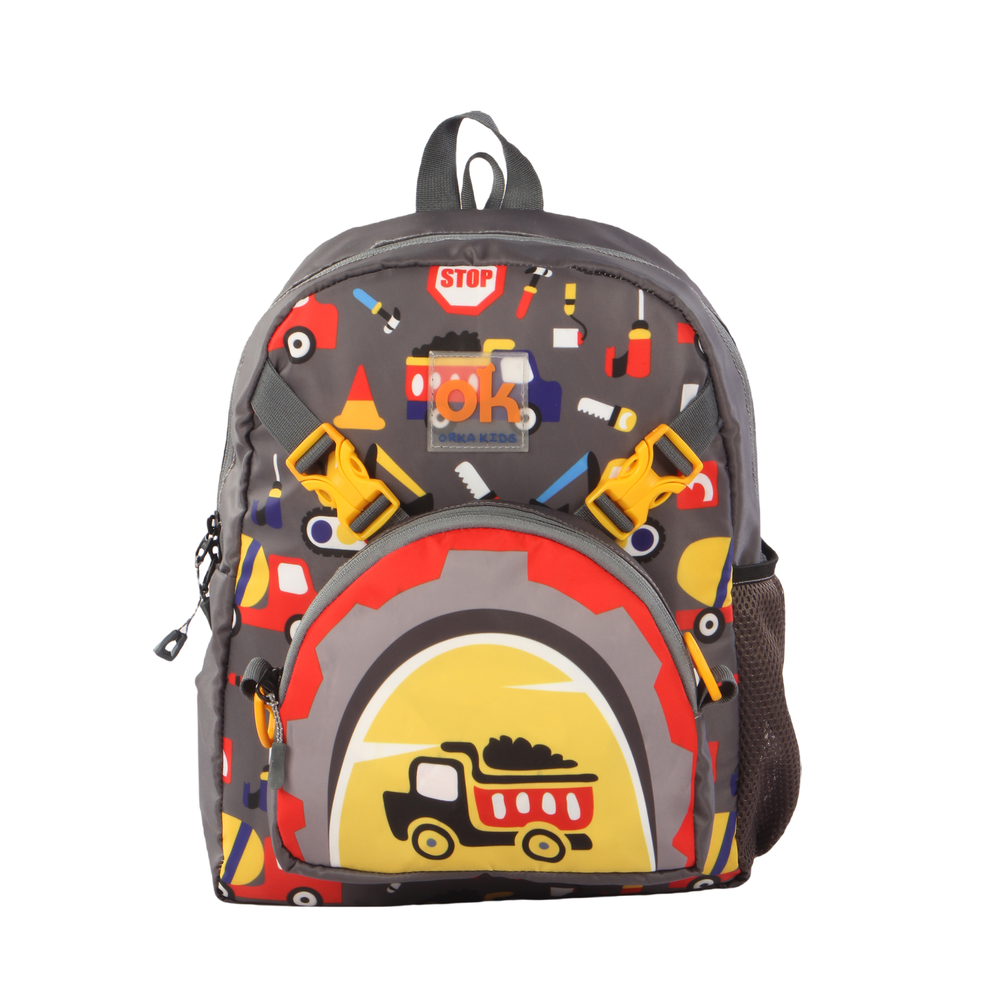 Orka Kids Tiny Tots Toddler Backpack Boys 15 Inch Kids Preschool Kindergarten School Backpack Book Bag for Daycare Nursery Travel with Chest Strap, Fits 2 to 12 years old, (Truck Grey) view 6