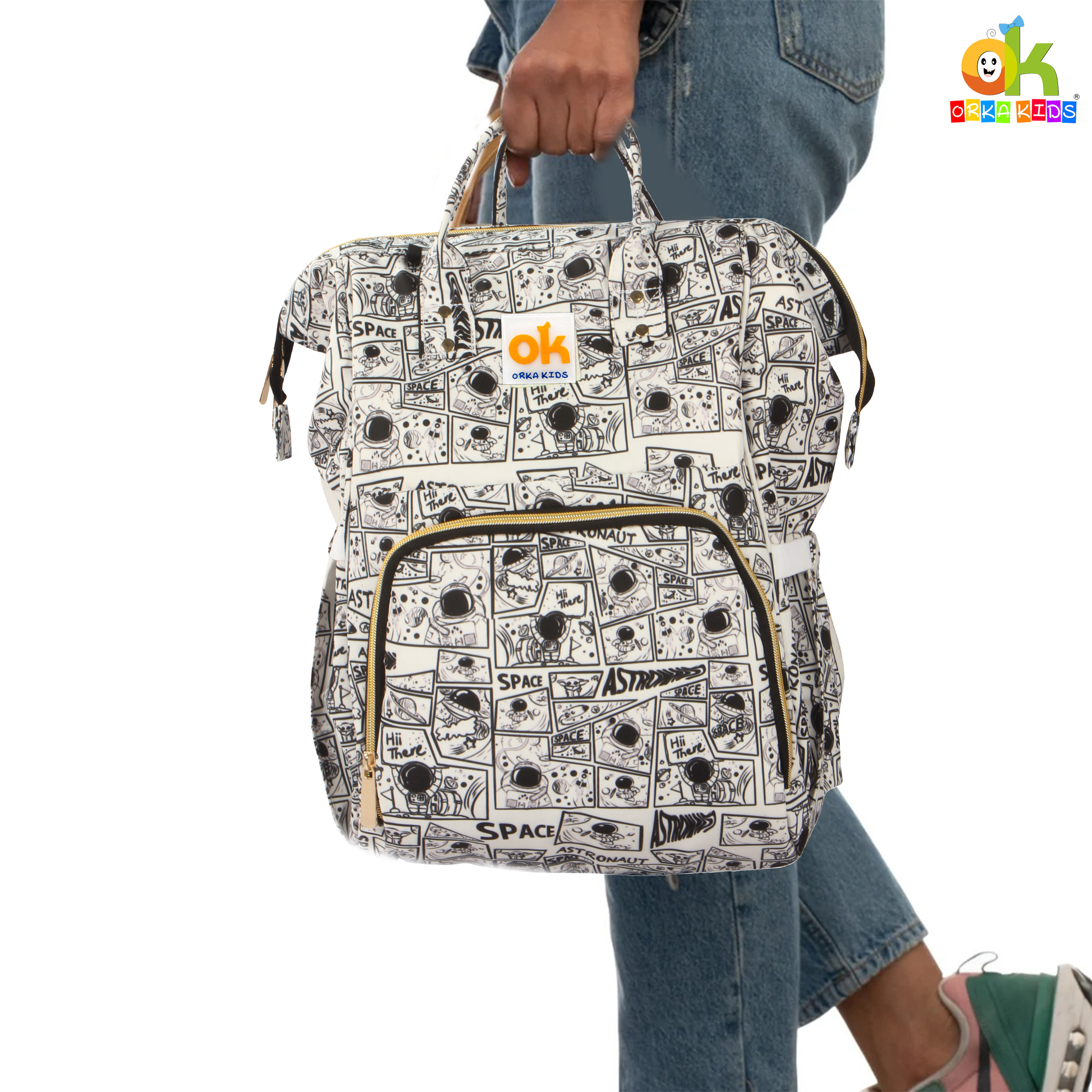 Orka Kids Moms Back Pack Waterproof Mother Bag for Babies, Diaper Bag for Baby, Maternity Travel Backpack Spacious Cushioned Shoulder Strap Many Compartment Multi Utility Large (Astronaut Space) view 3