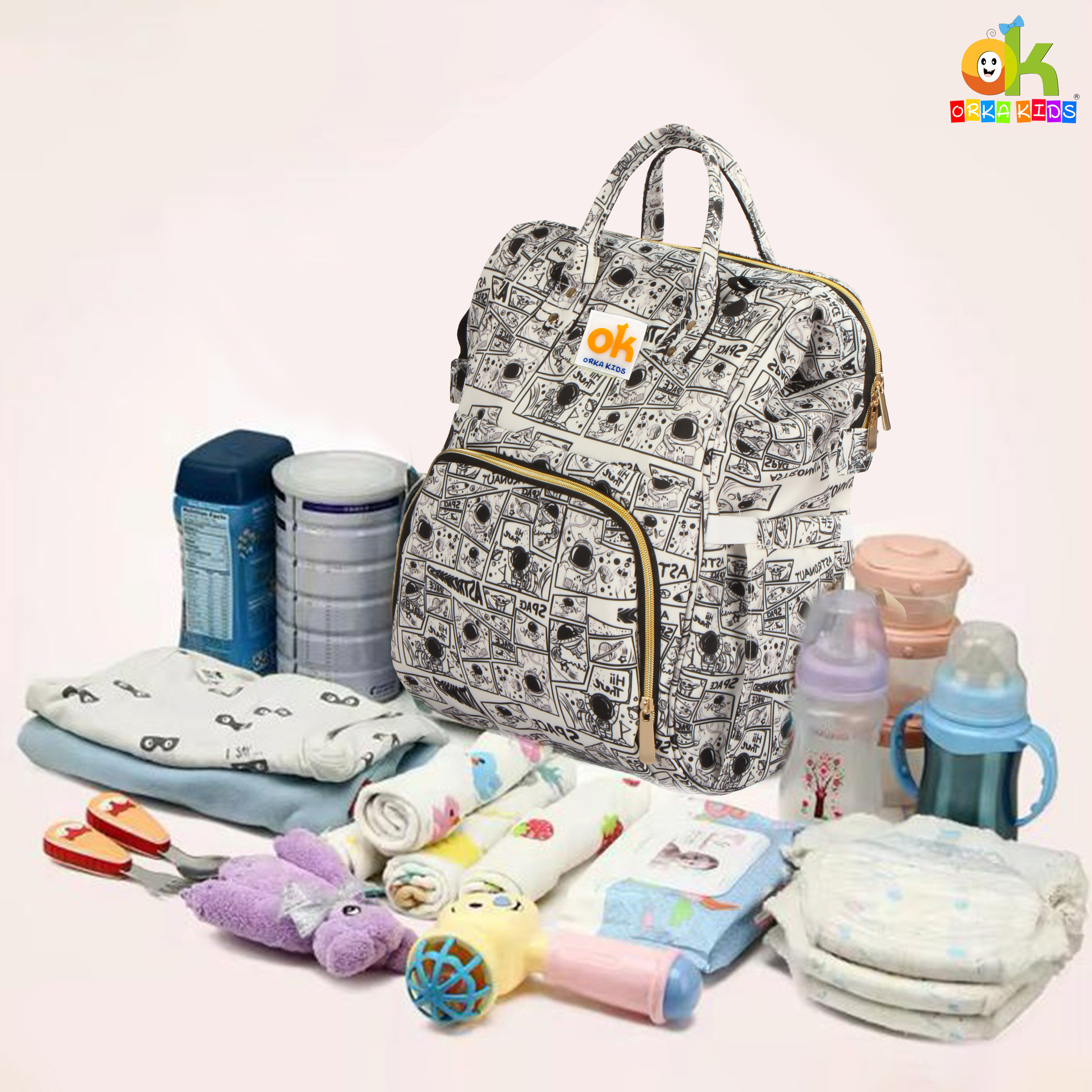 Orka Kids Moms Back Pack Waterproof Mother Bag for Babies, Diaper Bag for Baby, Maternity Travel Backpack Spacious Cushioned Shoulder Strap Many Compartment Multi Utility Large (Astronaut Space) view 6