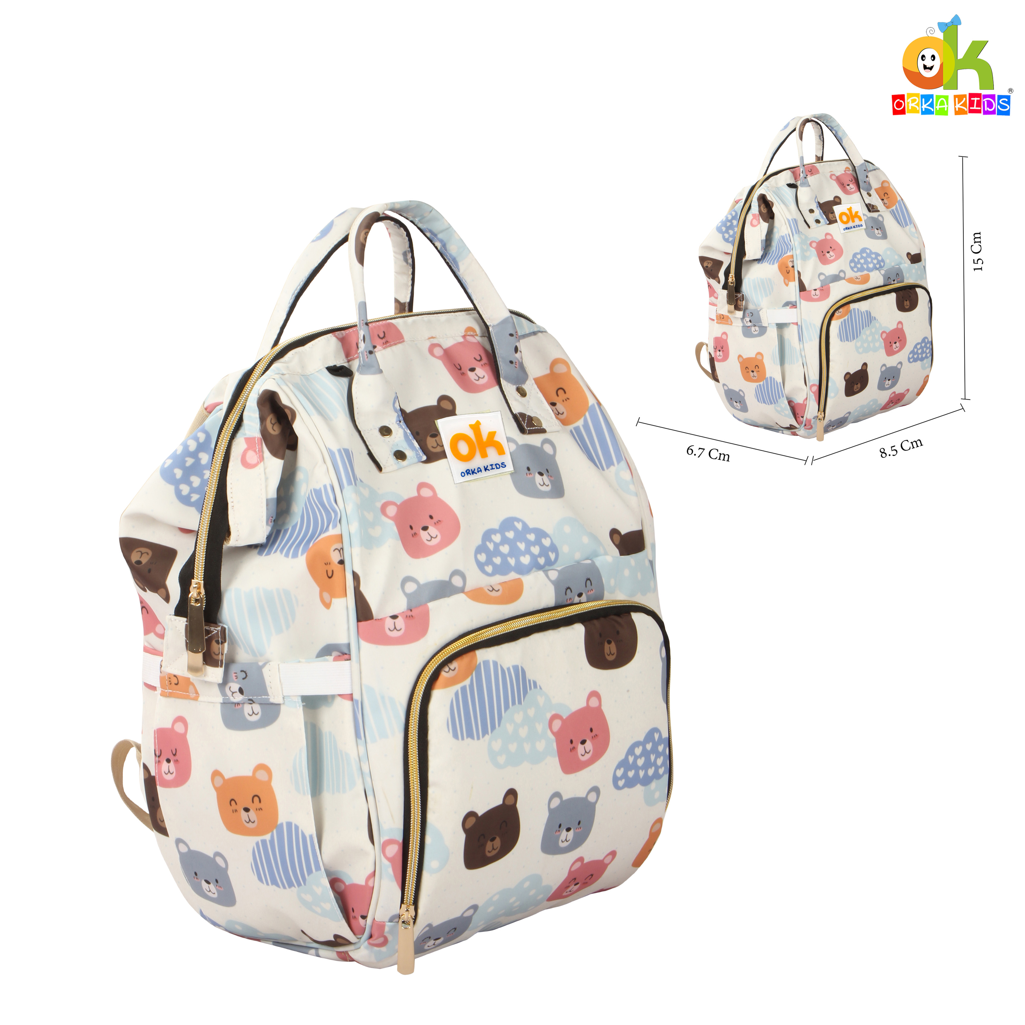 Orka Kids Moms Back Pack Waterproof Mother Bag for Babies, Diaper Bag for Baby, Maternity Travel Backpack Spacious Cushioned Shoulder Strap Many Compartment Multi Utility Large (Cute Teddy Vector) view 2