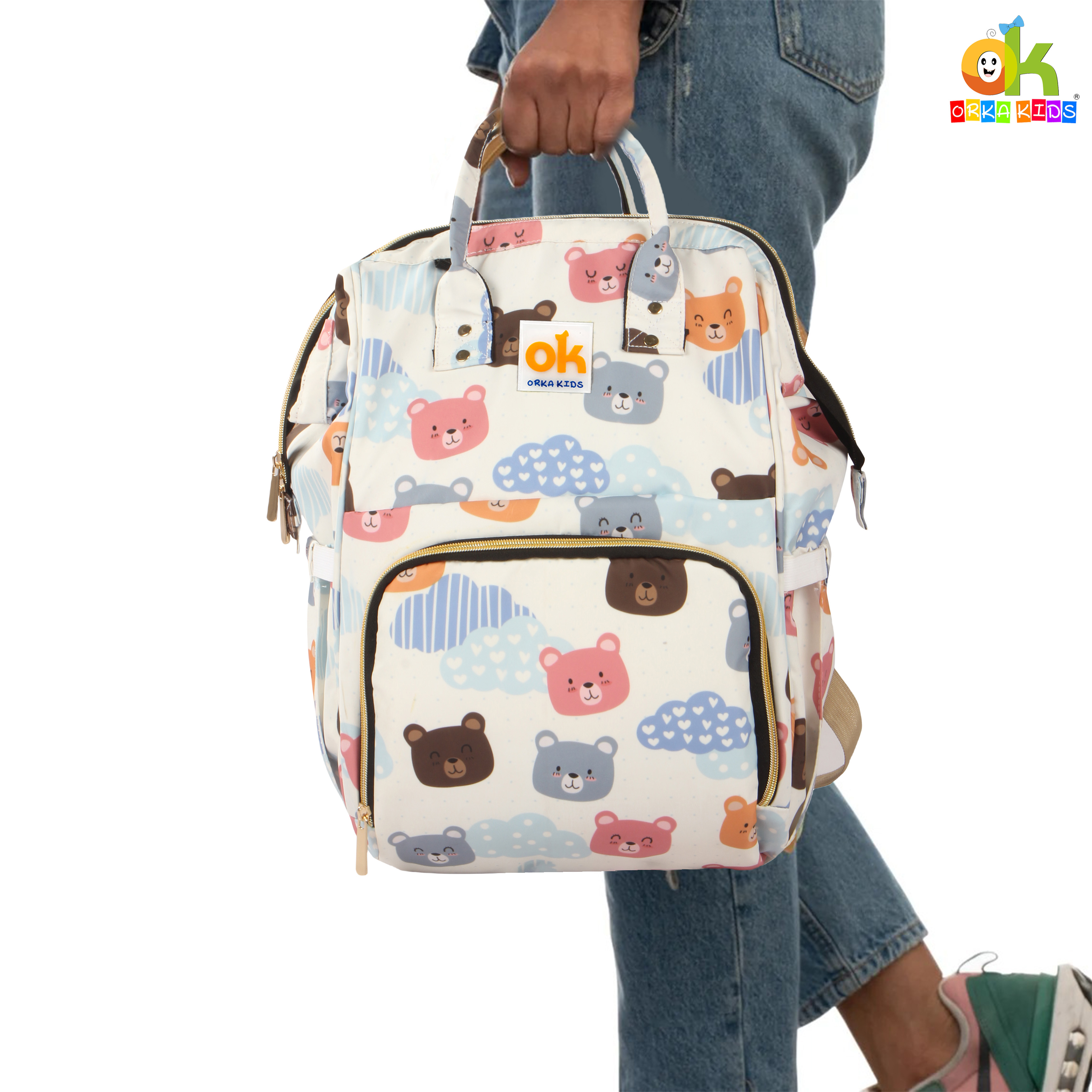 Orka Kids Moms Back Pack Waterproof Mother Bag for Babies, Diaper Bag for Baby, Maternity Travel Backpack Spacious Cushioned Shoulder Strap Many Compartment Multi Utility Large (Cute Teddy Vector) view 3