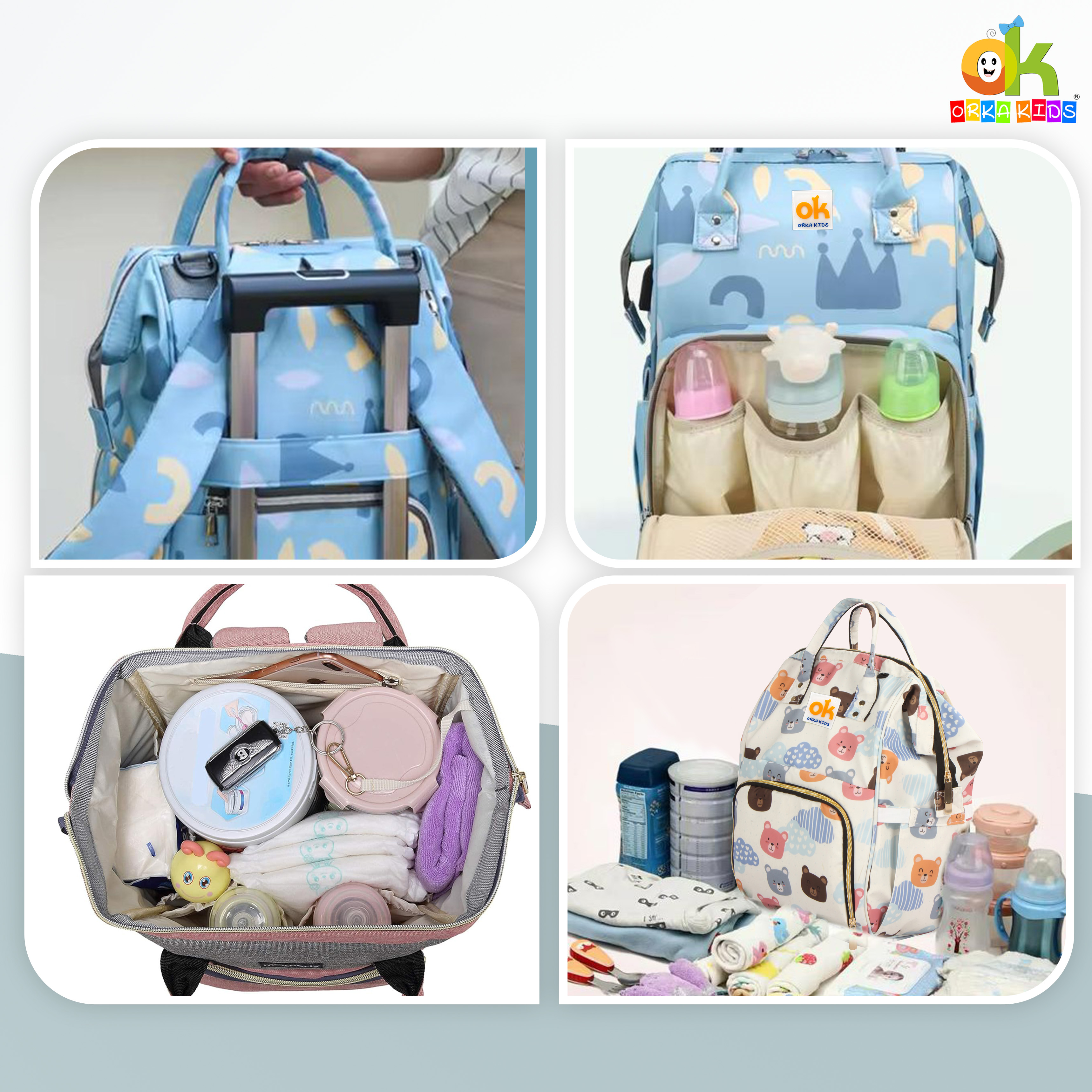 Orka Kids Moms Back Pack Waterproof Mother Bag for Babies, Diaper Bag for Baby, Maternity Travel Backpack Spacious Cushioned Shoulder Strap Many Compartment Multi Utility Large (Cute Teddy Vector) view 7