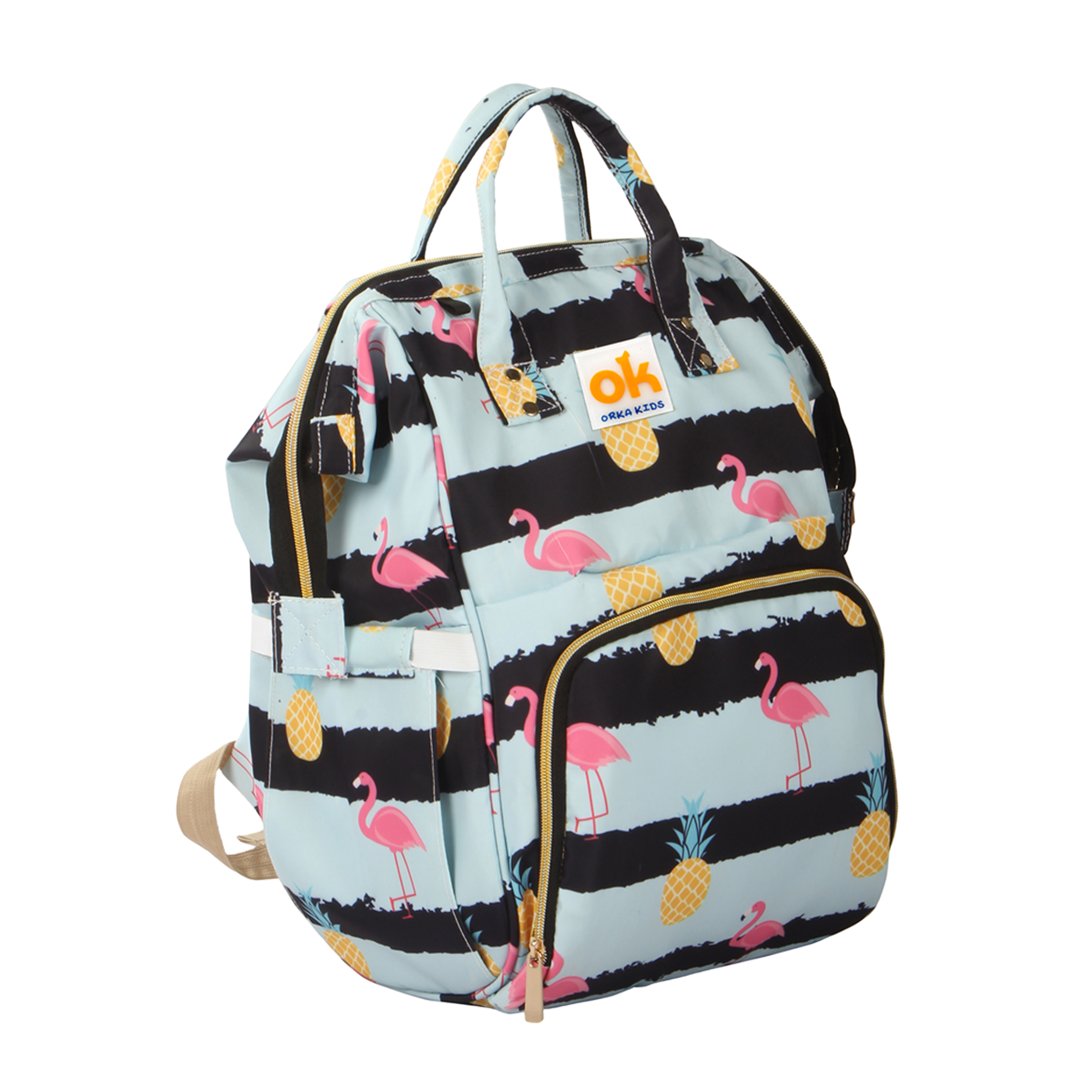Orka Kids Moms Back Pack Waterproof Mother Bag for Babies, Diaper Bag for Baby, Maternity Travel Backpack Spacious Cushioned Shoulder Strap Many Compartment Multi Utility Large (Flamingo Bird)