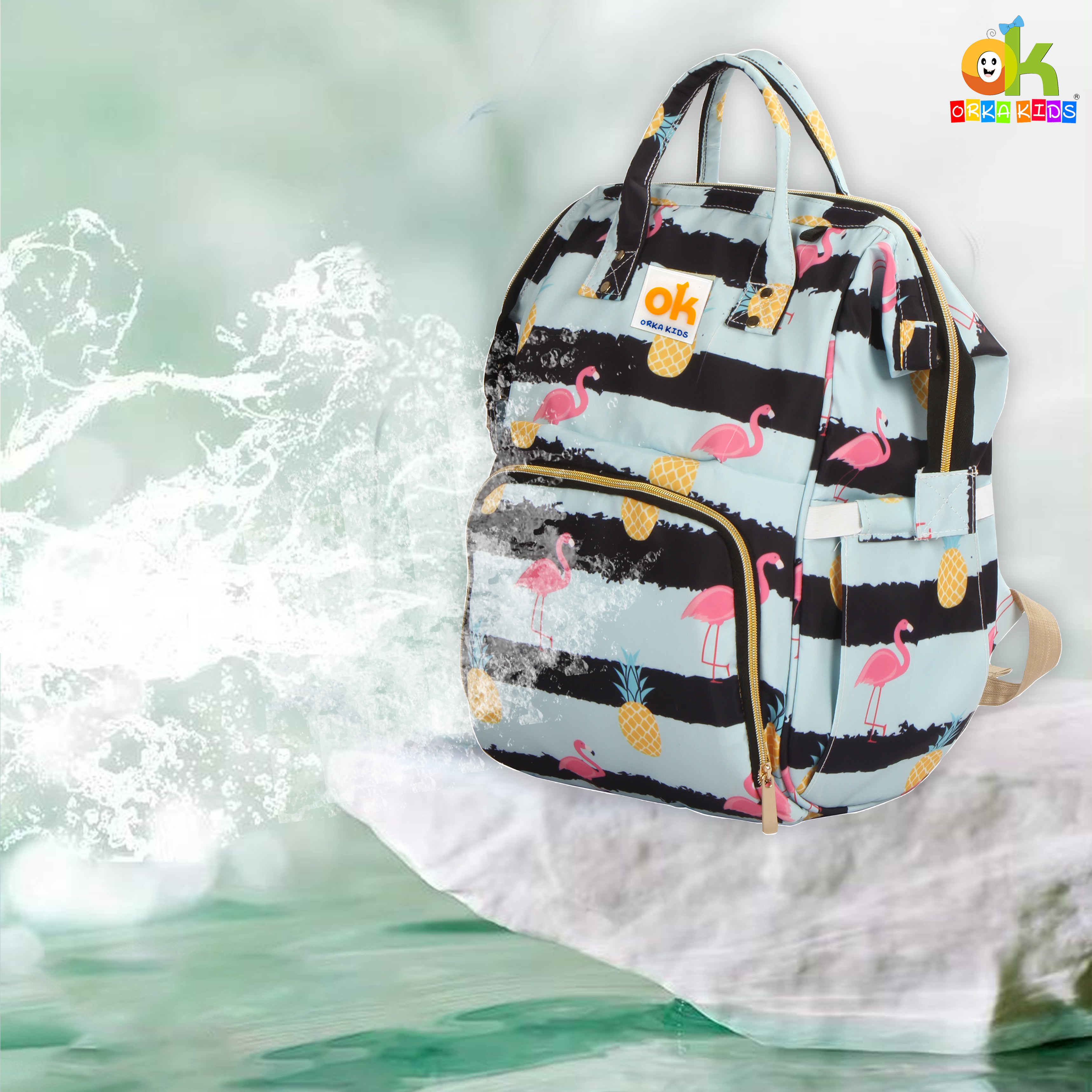 Orka Kids Moms Back Pack Waterproof Mother Bag for Babies, Diaper Bag for Baby, Maternity Travel Backpack Spacious Cushioned Shoulder Strap Many Compartment Multi Utility Large (Flamingo Bird) view 5