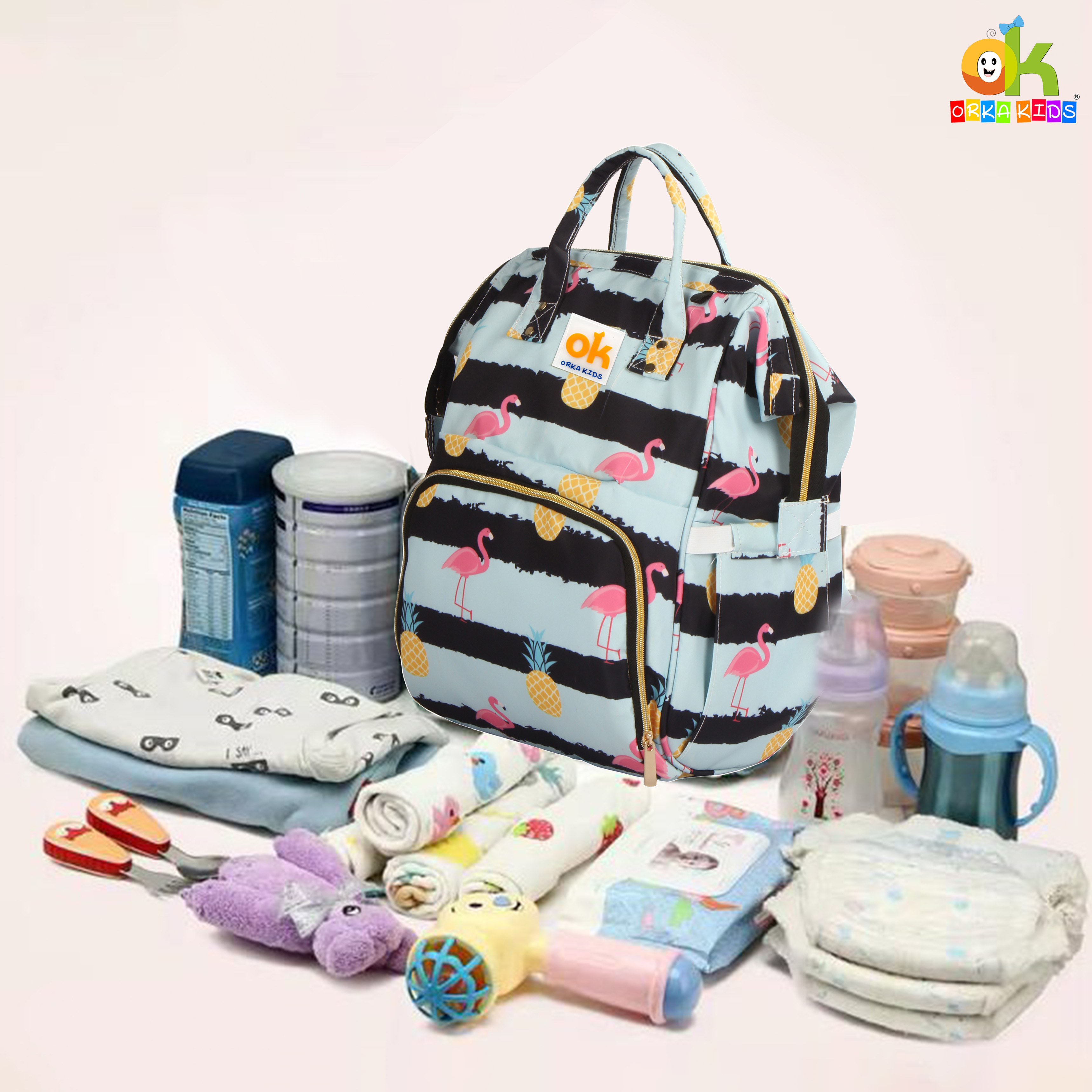 Orka Kids Moms Back Pack Waterproof Mother Bag for Babies, Diaper Bag for Baby, Maternity Travel Backpack Spacious Cushioned Shoulder Strap Many Compartment Multi Utility Large (Flamingo Bird) view 6