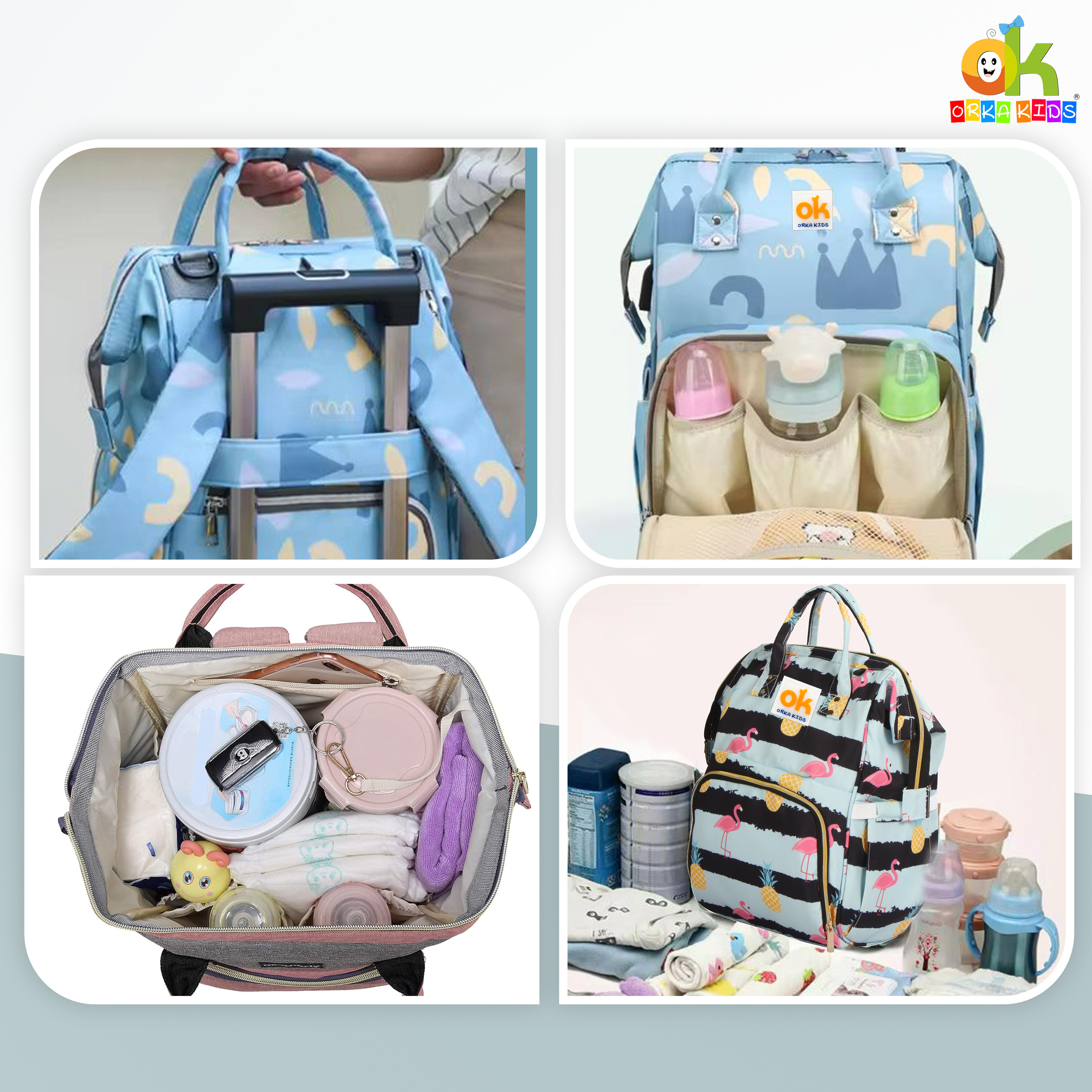 Orka Kids Moms Back Pack Waterproof Mother Bag for Babies, Diaper Bag for Baby, Maternity Travel Backpack Spacious Cushioned Shoulder Strap Many Compartment Multi Utility Large (Flamingo Bird) view 7