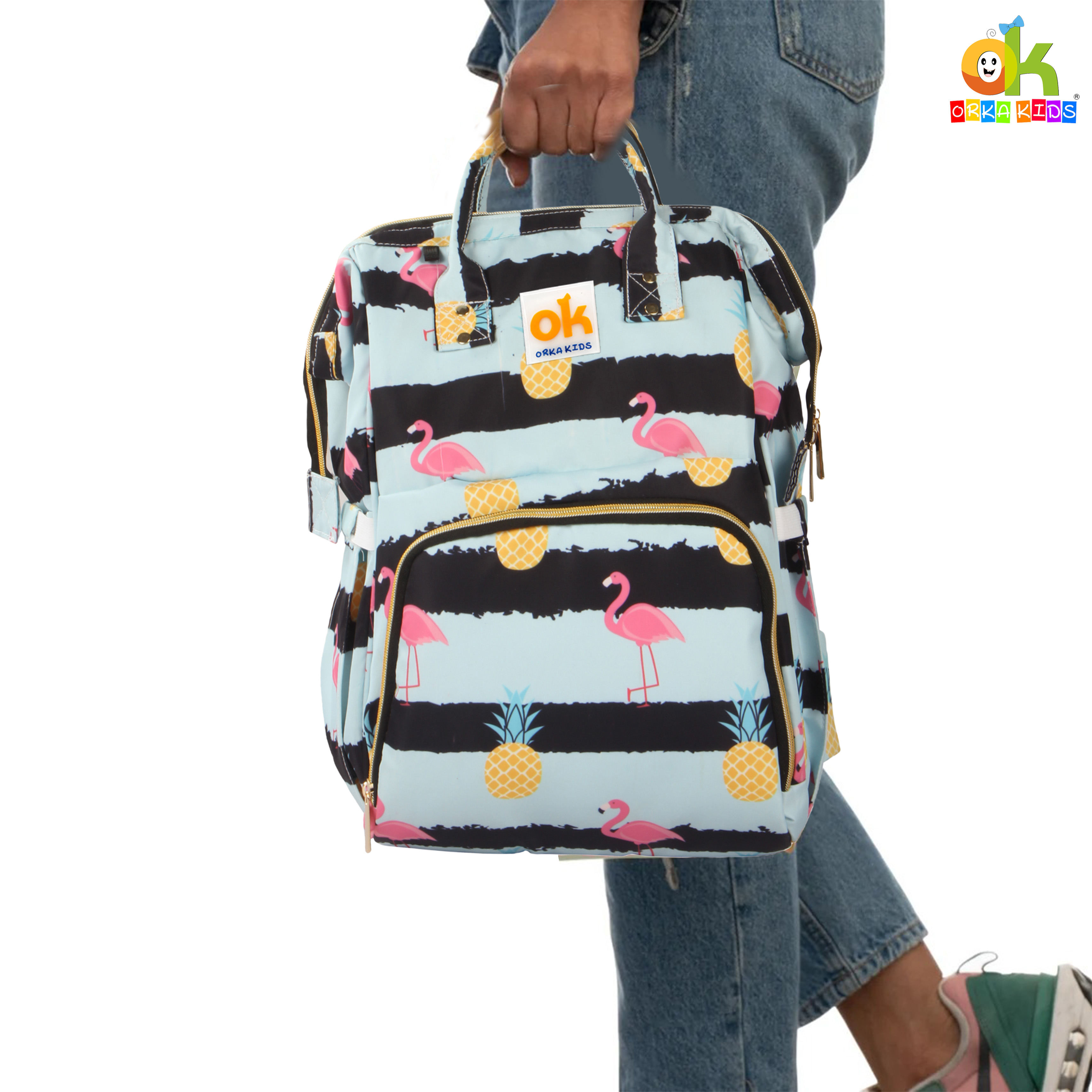 Orka Kids Moms Back Pack Waterproof Mother Bag for Babies, Diaper Bag for Baby, Maternity Travel Backpack Spacious Cushioned Shoulder Strap Many Compartment Multi Utility Large (Flamingo Bird) view 8