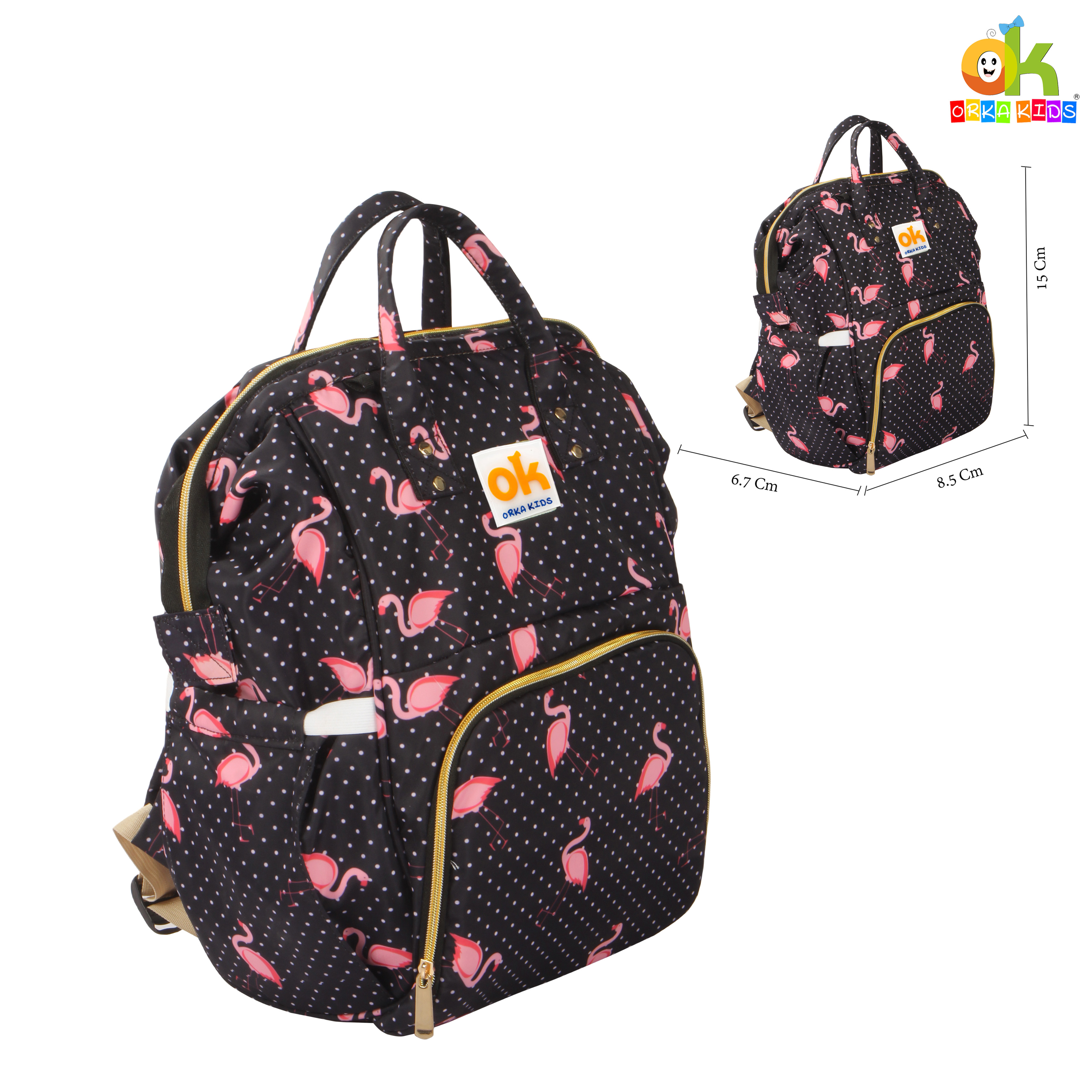 Orka Kids Moms Back Pack Waterproof Mother Bag for Babies, Diaper Bag for Baby, Maternity Travel Backpack Spacious Cushioned Shoulder Strap Many Compartment Multi Utility Large (Flamingo Vectors) view 2