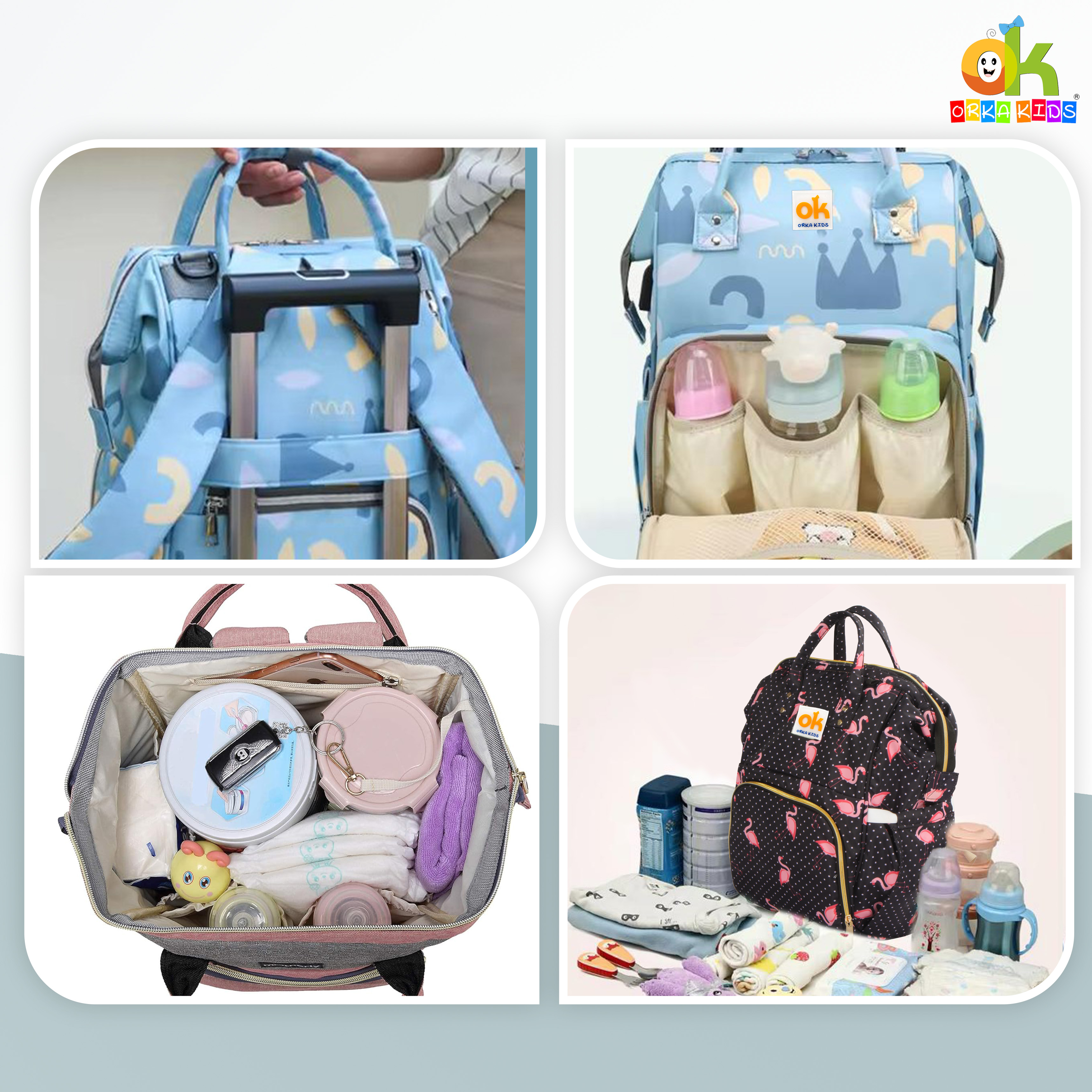 Orka Kids Moms Back Pack Waterproof Mother Bag for Babies, Diaper Bag for Baby, Maternity Travel Backpack Spacious Cushioned Shoulder Strap Many Compartment Multi Utility Large (Flamingo Vectors) view 7