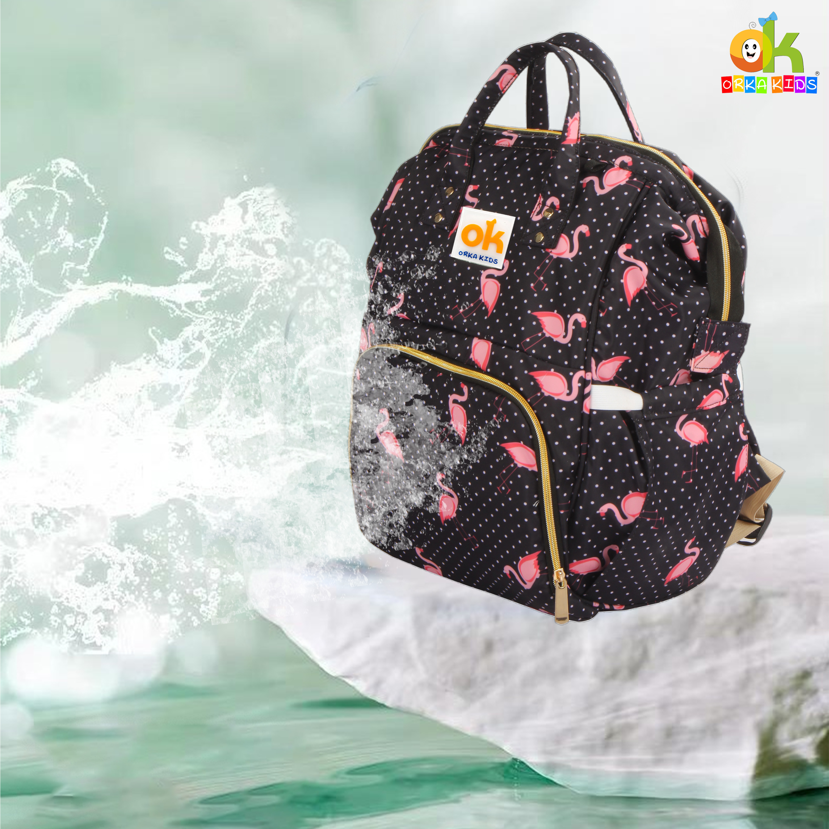 Orka Kids Moms Back Pack Waterproof Mother Bag for Babies, Diaper Bag for Baby, Maternity Travel Backpack Spacious Cushioned Shoulder Strap Many Compartment Multi Utility Large (Flamingo Vectors) view 8