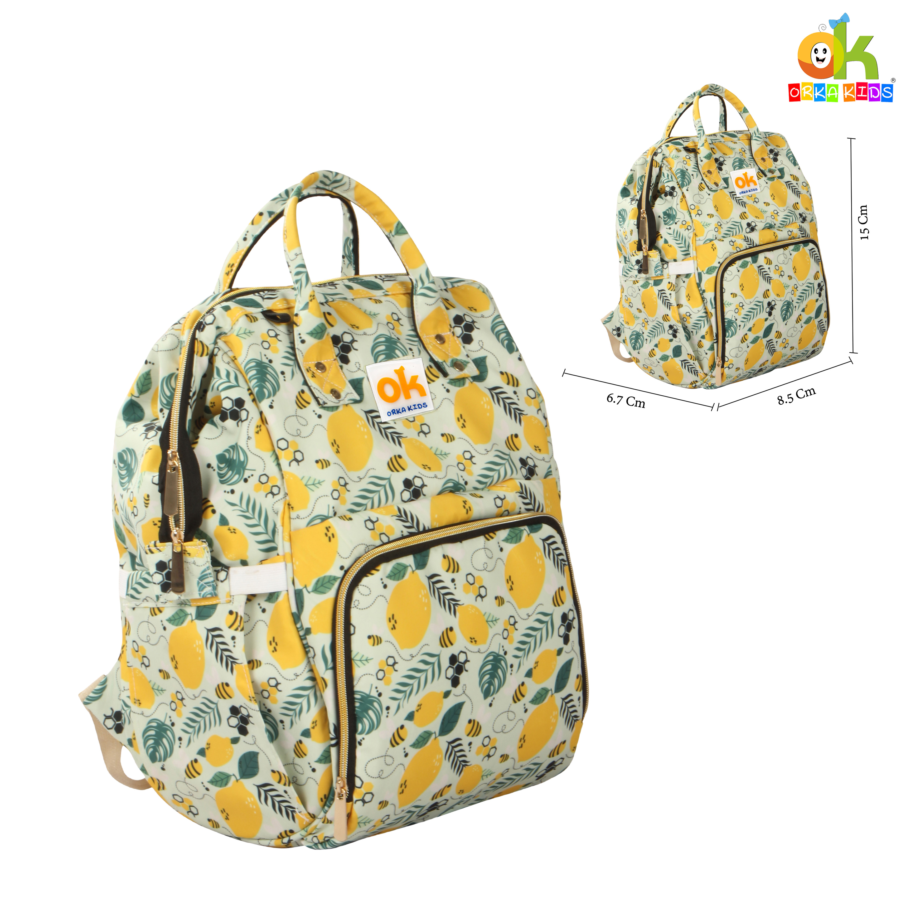 Orka Kids Moms Back Pack Waterproof Mother Bag for Babies, Diaper Bag for Baby, Maternity Travel Backpack Spacious Cushioned Shoulder Strap Many Compartment Multi Utility Large (Lemon Fruits) view 2