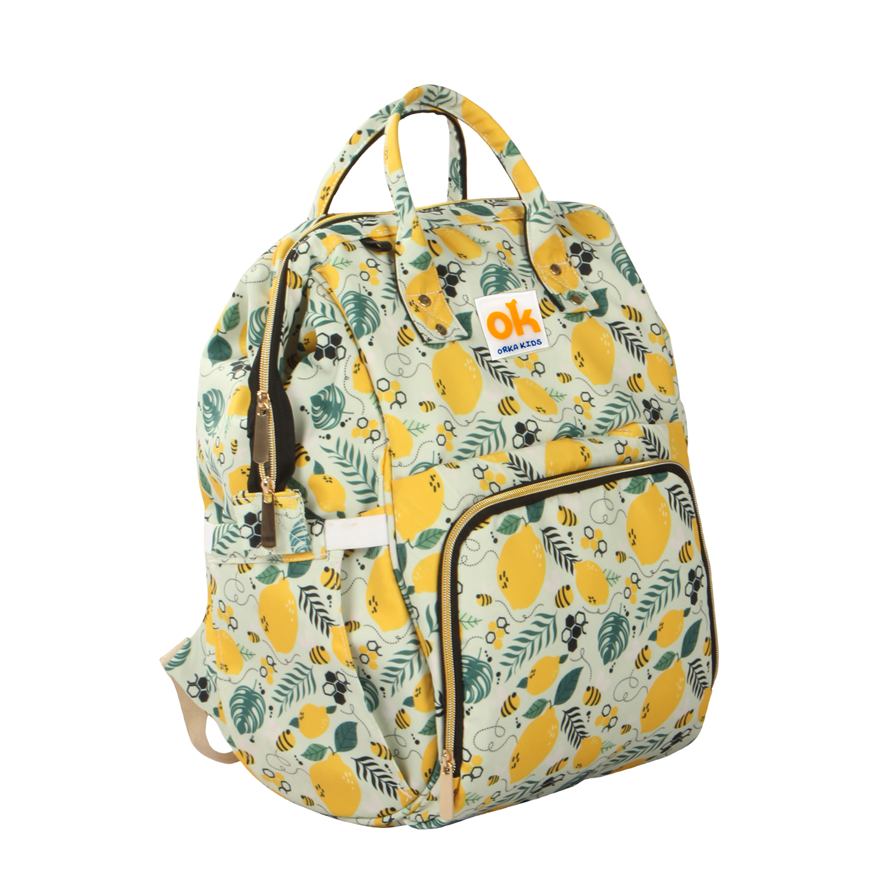 Orka Kids Moms Back Pack Waterproof Mother Bag for Babies, Diaper Bag for Baby, Maternity Travel Backpack Spacious Cushioned Shoulder Strap Many Compartment Multi Utility Large (Lemon Fruits)