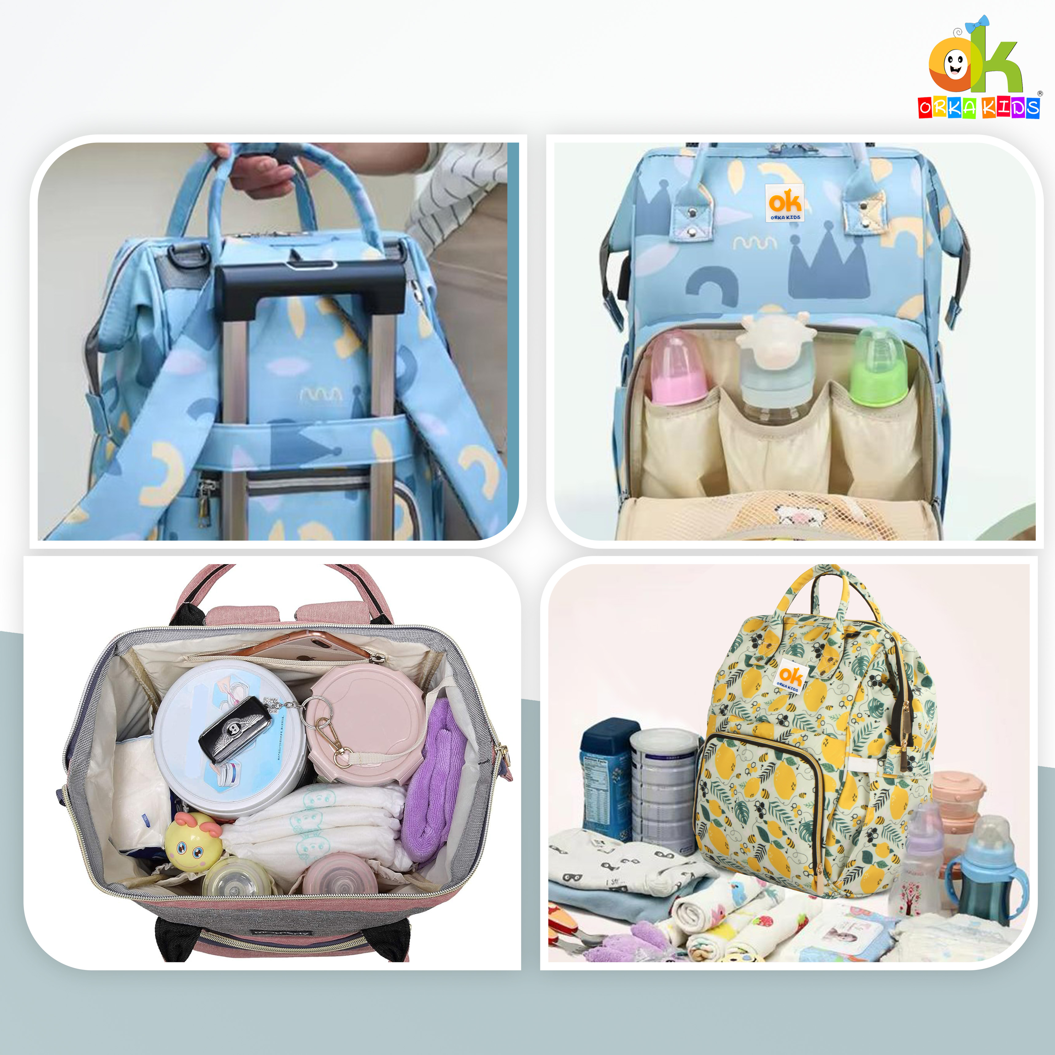 Orka Kids Moms Back Pack Waterproof Mother Bag for Babies, Diaper Bag for Baby, Maternity Travel Backpack Spacious Cushioned Shoulder Strap Many Compartment Multi Utility Large (Lemon Fruits) view 7