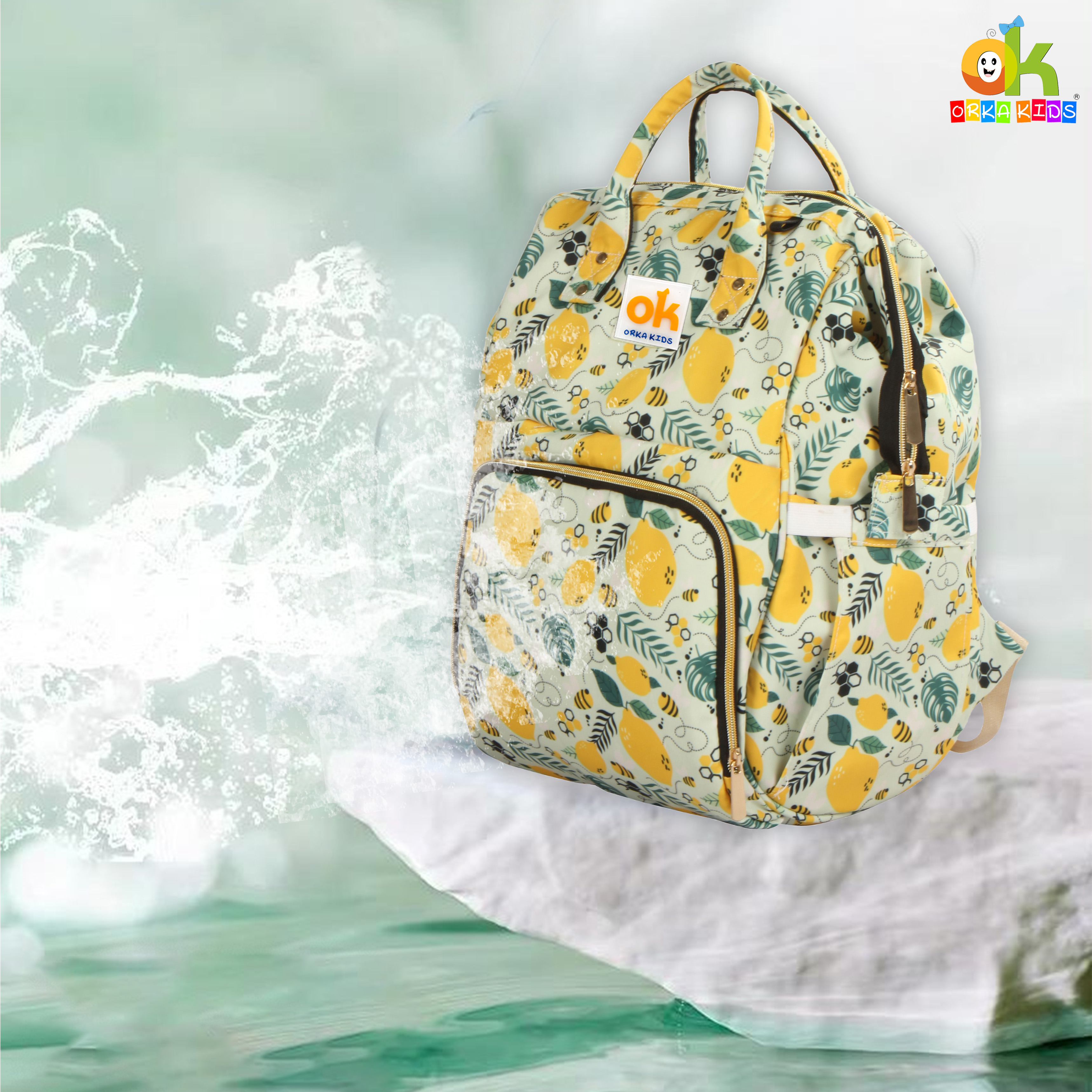 Orka Kids Moms Back Pack Waterproof Mother Bag for Babies, Diaper Bag for Baby, Maternity Travel Backpack Spacious Cushioned Shoulder Strap Many Compartment Multi Utility Large (Lemon Fruits) view 8