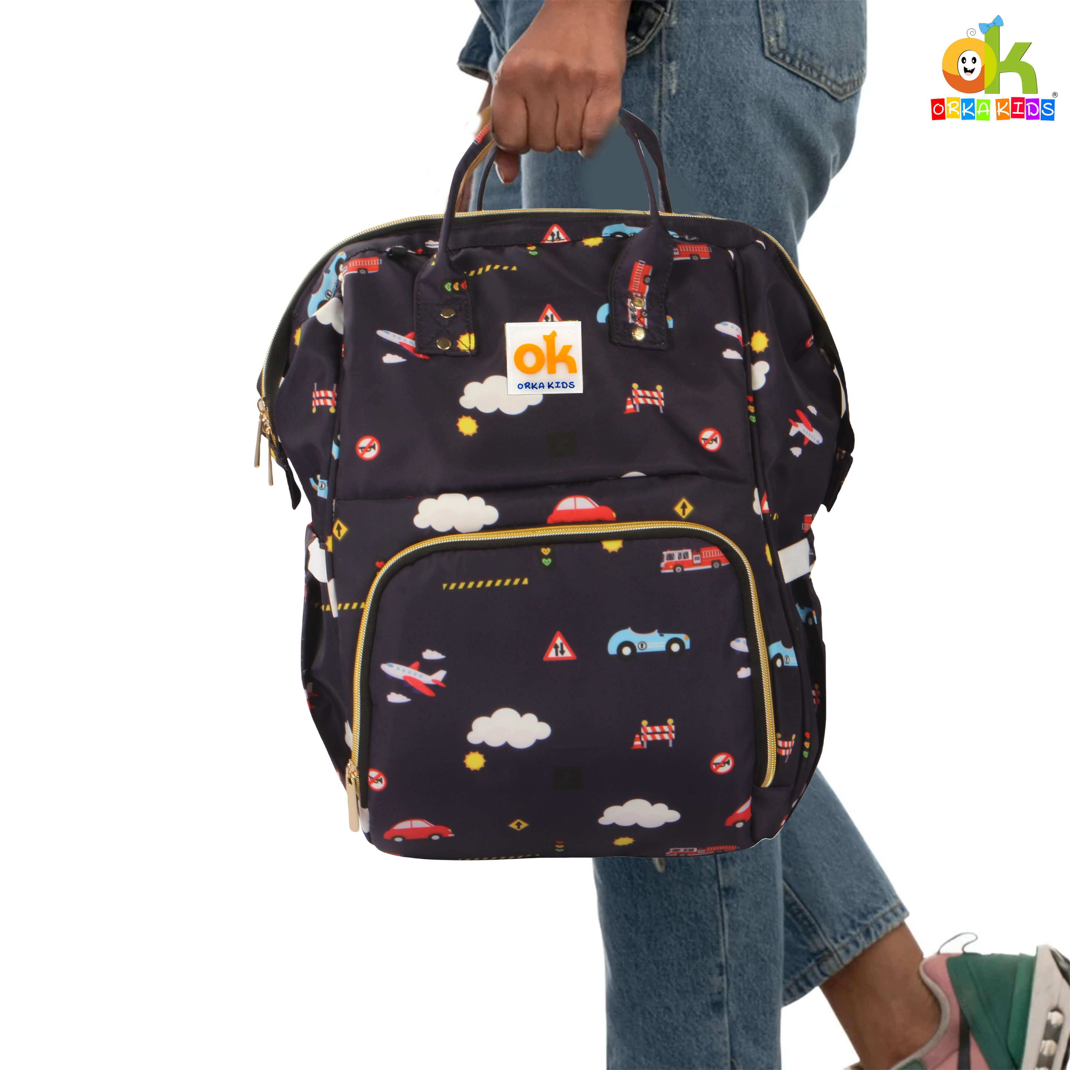 Orka Kids Moms Back Pack Waterproof Mother Bag for Babies, Diaper Bag for Baby, Maternity Travel Backpack Spacious Cushioned Shoulder Strap Many Compartment Multi Utility Large (Plans Car) view 3