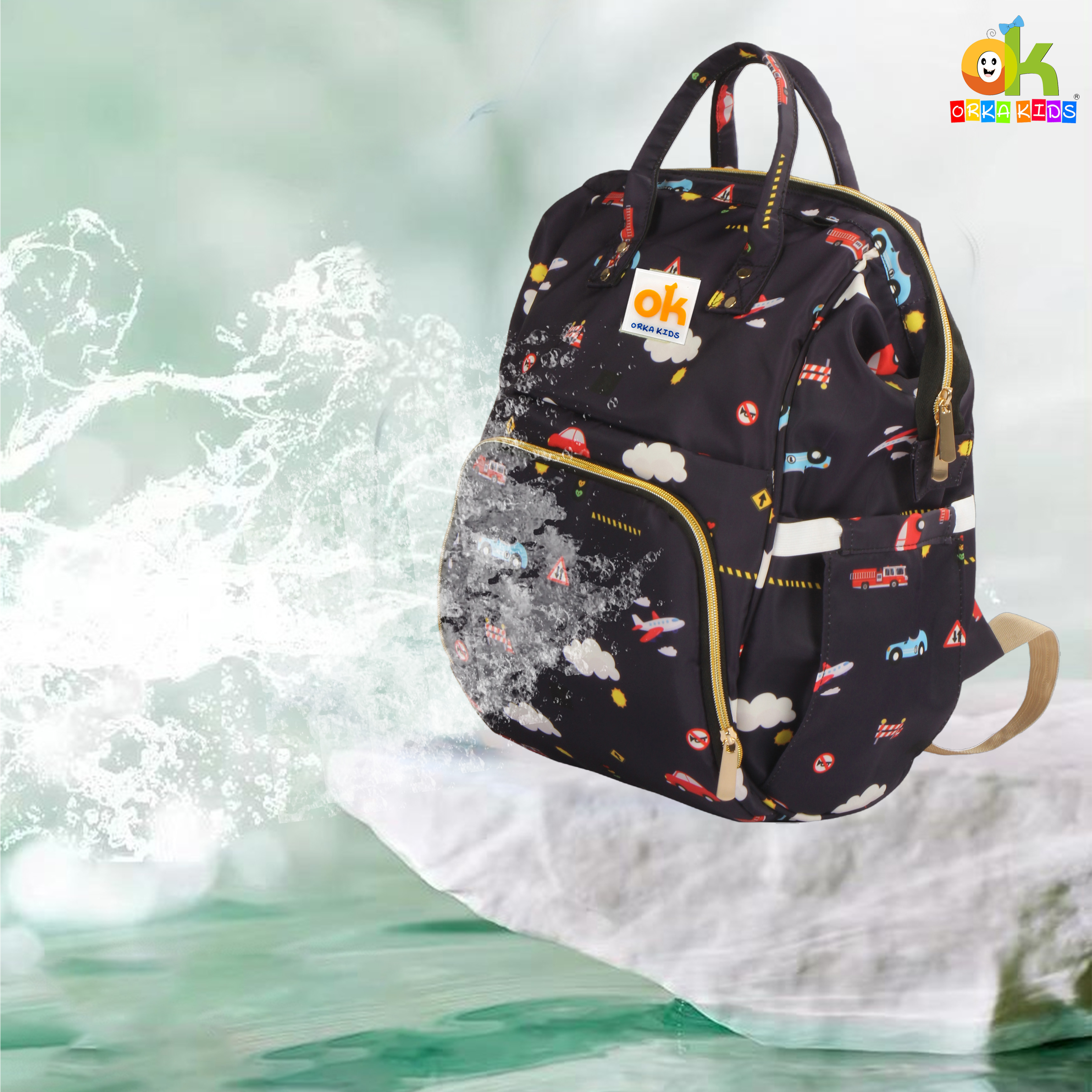 Orka Kids Moms Back Pack Waterproof Mother Bag for Babies, Diaper Bag for Baby, Maternity Travel Backpack Spacious Cushioned Shoulder Strap Many Compartment Multi Utility Large (Plans Car) view 8