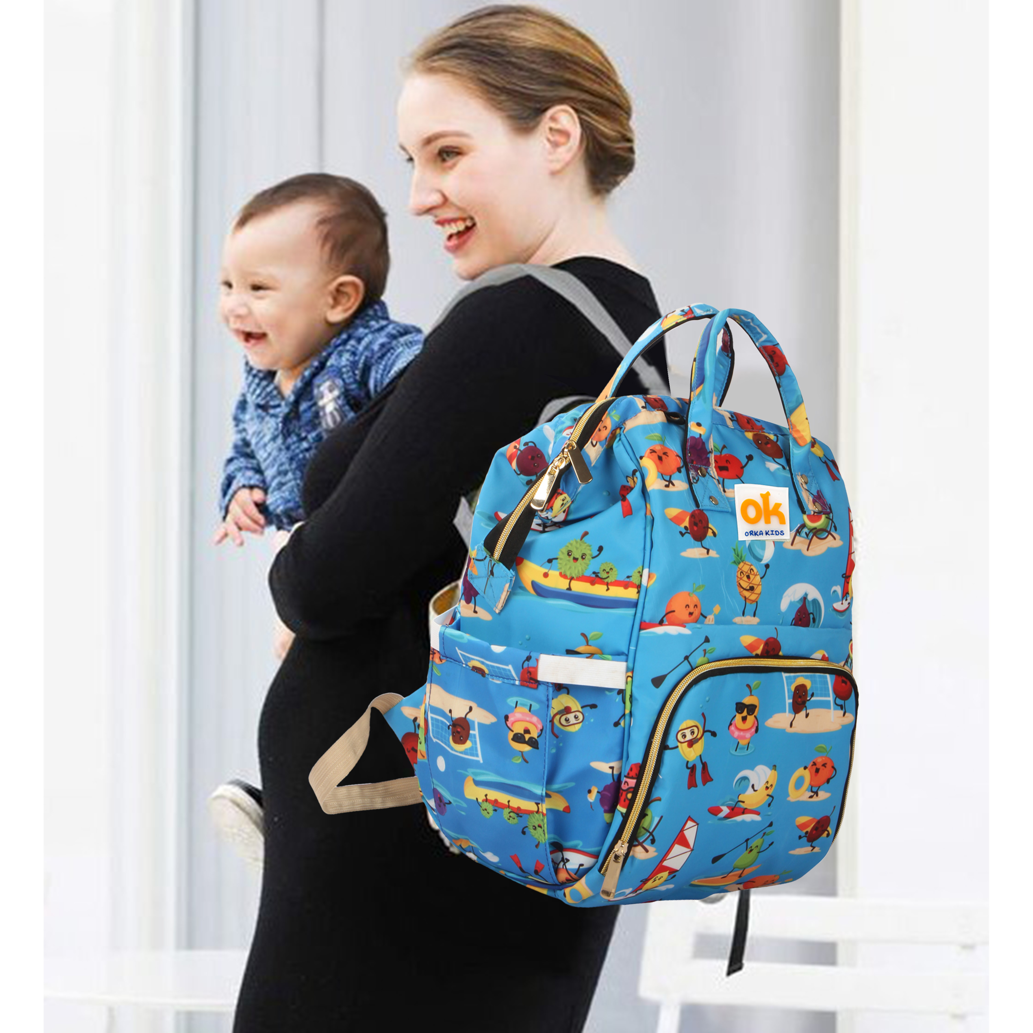 Orka Kids Moms Back Pack Waterproof Mother Bag for Babies, Diaper Bag for Baby, Maternity Travel Backpack Spacious Cushioned Shoulder Strap Many Compartment Multi Utility Large (Vector Cartoons) view 4