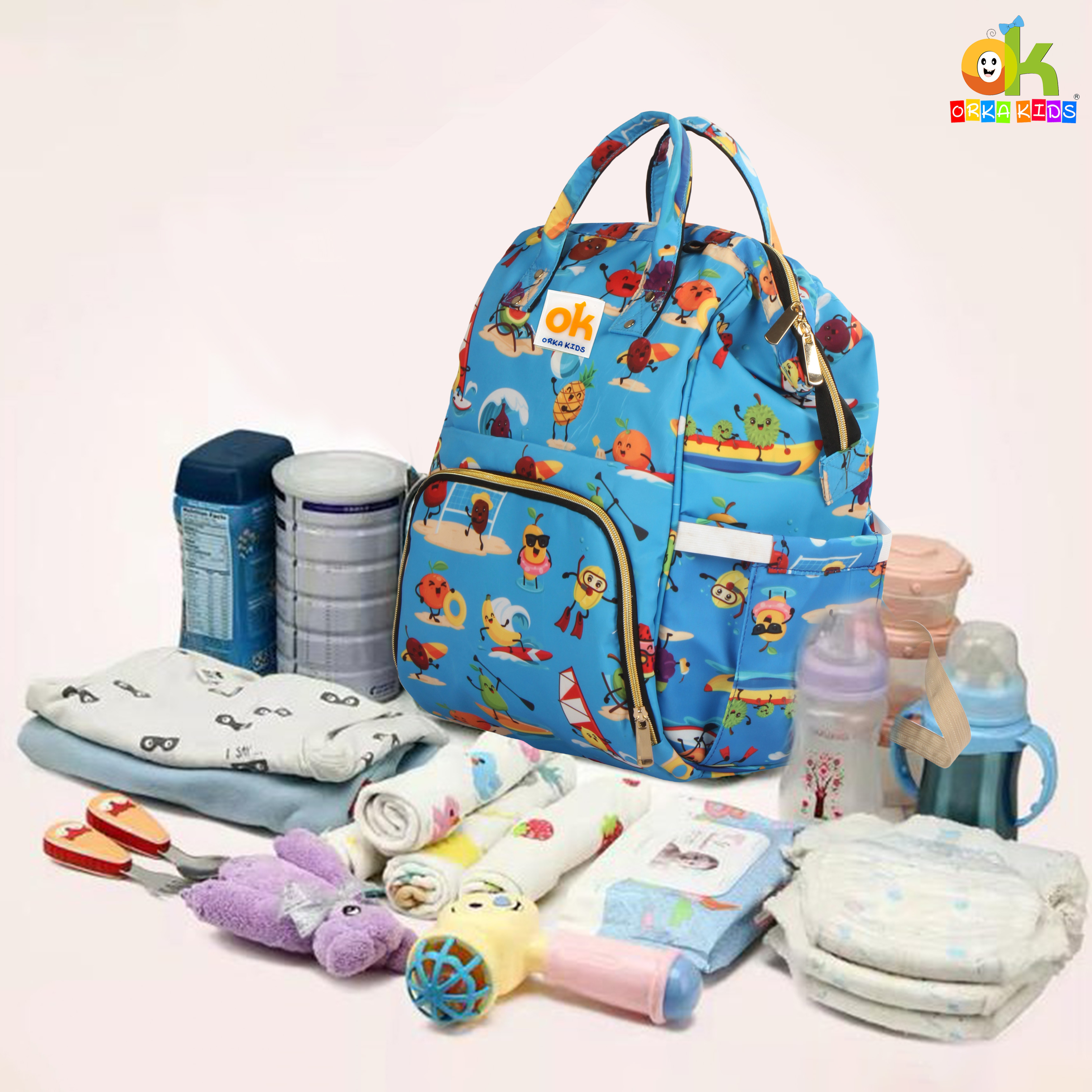 Orka Kids Moms Back Pack Waterproof Mother Bag for Babies, Diaper Bag for Baby, Maternity Travel Backpack Spacious Cushioned Shoulder Strap Many Compartment Multi Utility Large (Vector Cartoons) view 6