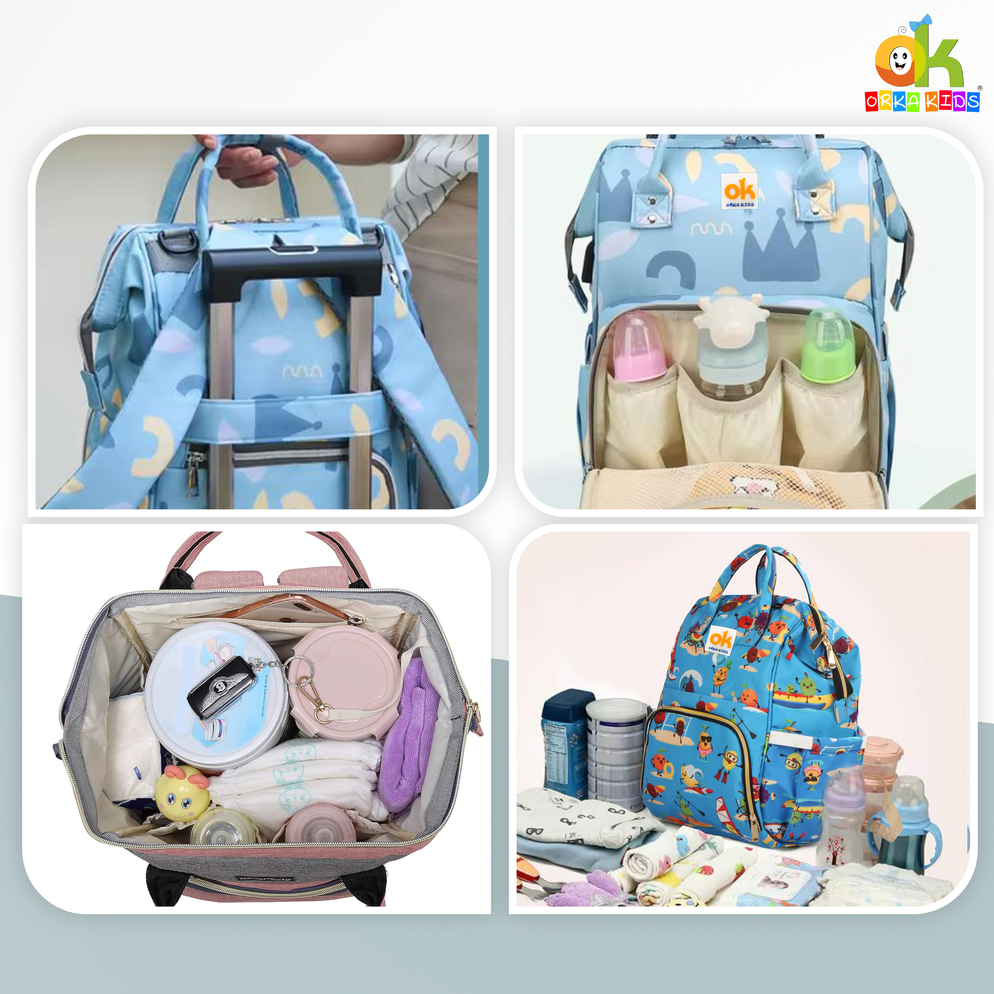 Orka Kids Moms Back Pack Waterproof Mother Bag for Babies, Diaper Bag for Baby, Maternity Travel Backpack Spacious Cushioned Shoulder Strap Many Compartment Multi Utility Large (Vector Cartoons) view 7