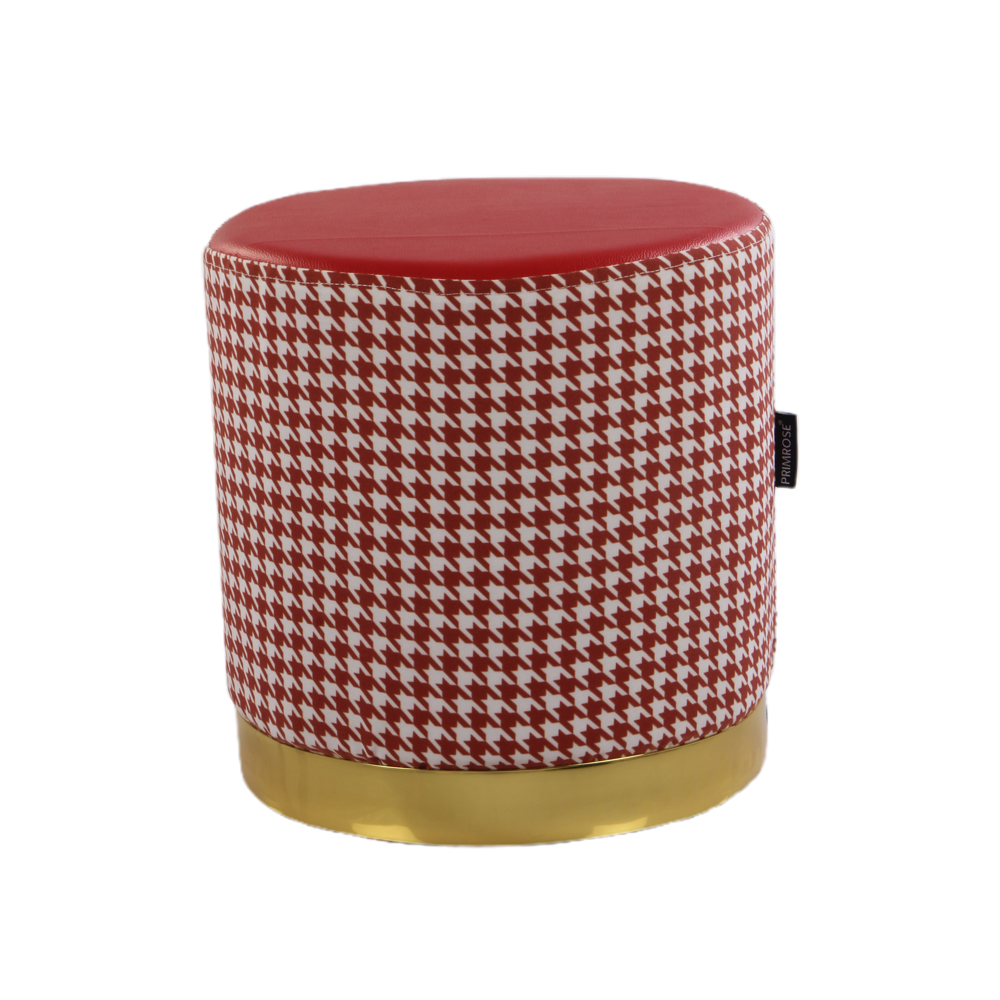 Primrose Candy Houndstooth Ottoman Sitting, Pouffe Stool for Living Room - Red
