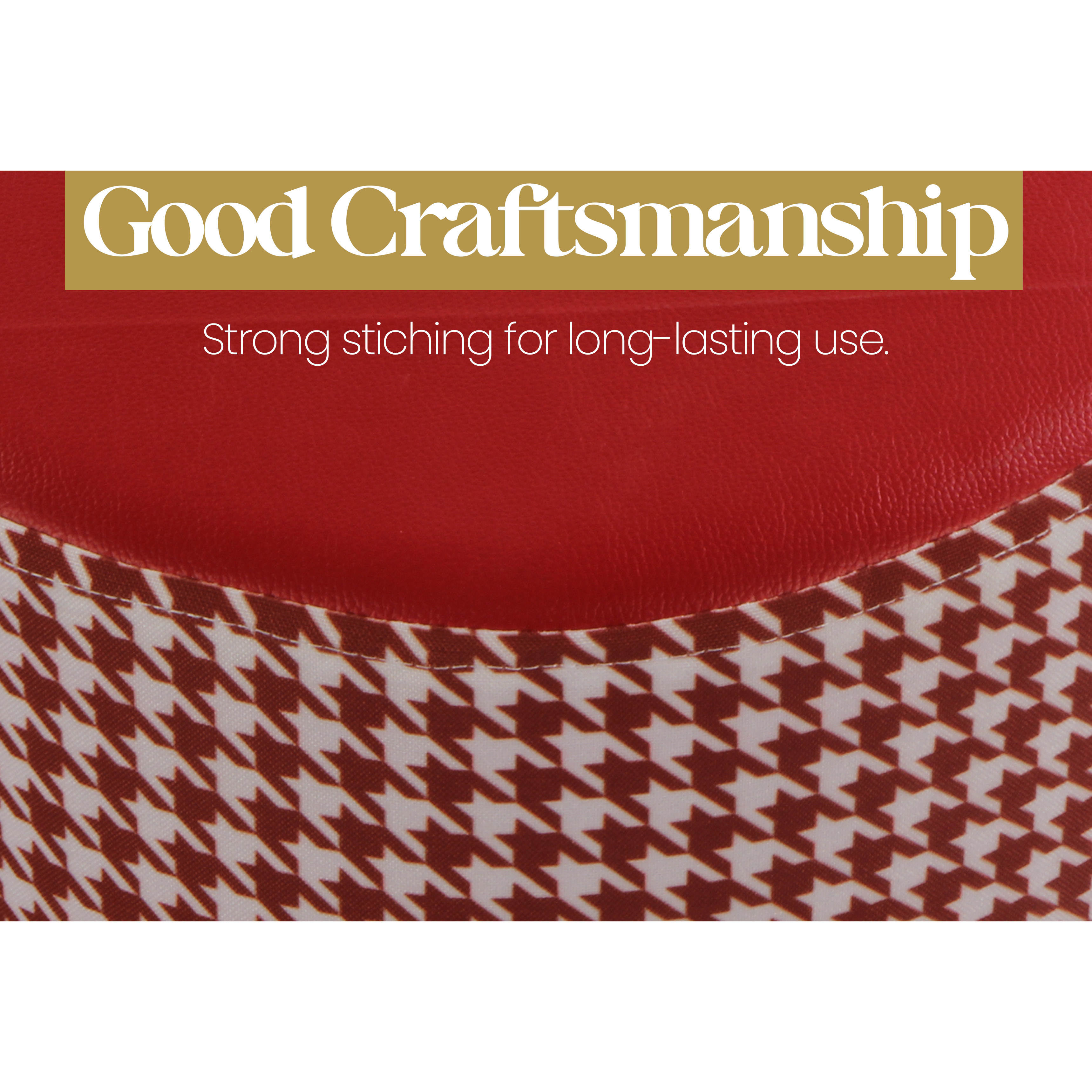 Primrose Candy Houndstooth Ottoman Sitting, Pouffe Stool for Living Room - Red view 5