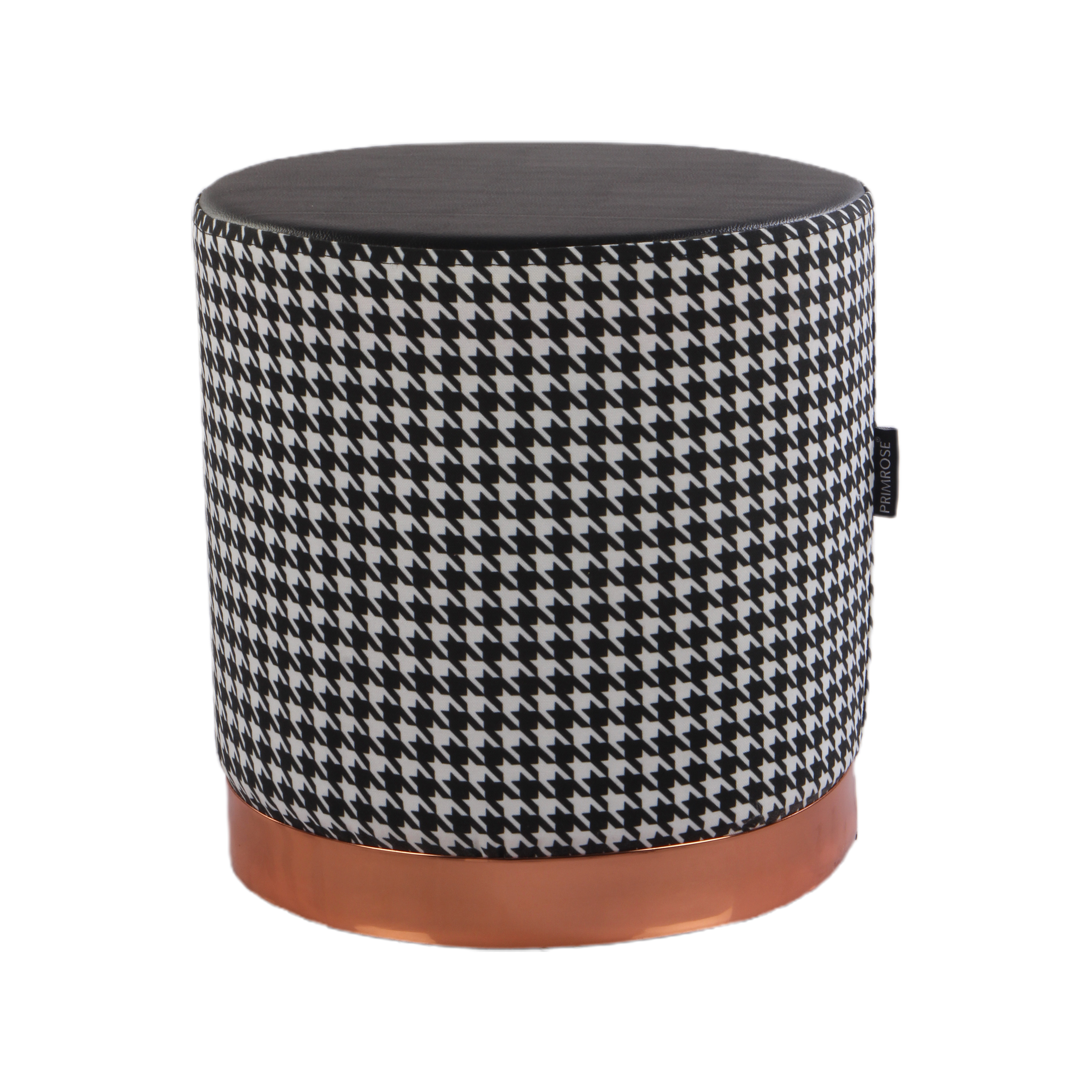 Primrose Candy Houndstooth Ottoman Sitting, Pouffe Stool for Living Room - Black