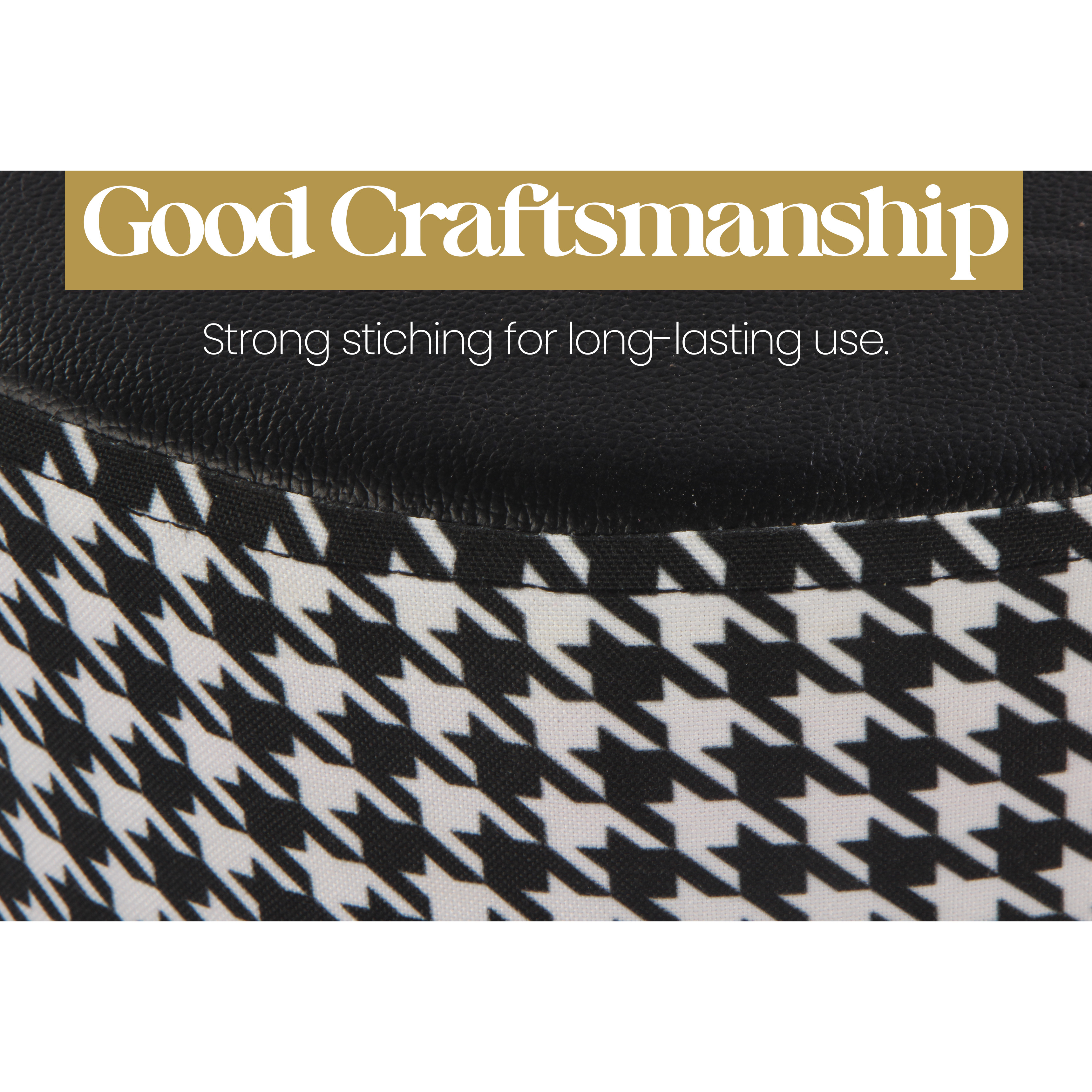 Primrose Candy Houndstooth Ottoman Sitting, Pouffe Stool for Living Room - Black view 5
