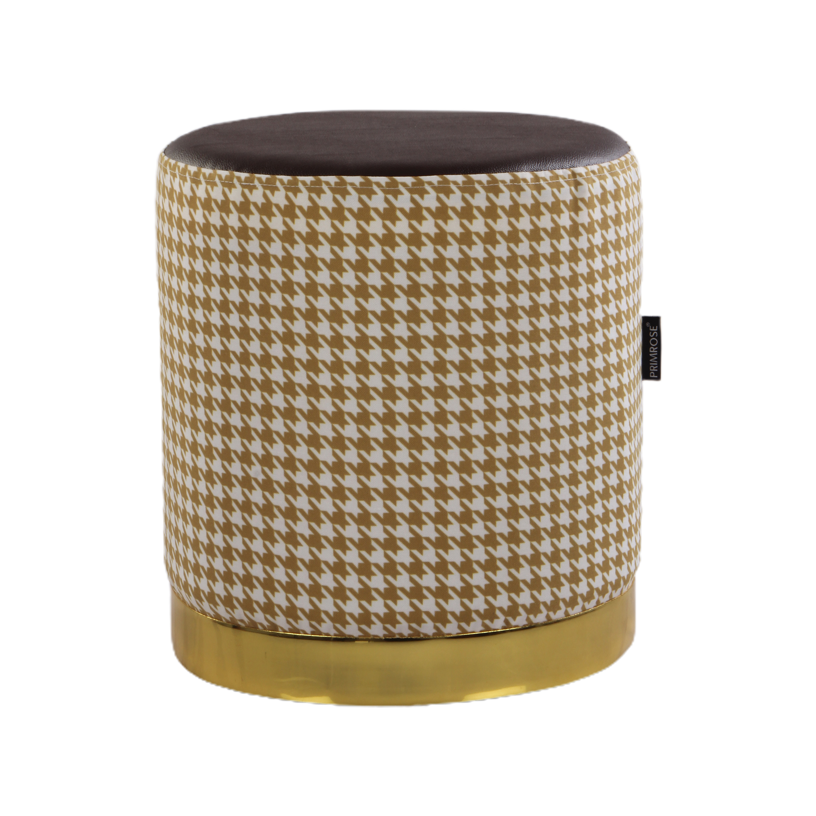 Primrose Candy Houndstooth Ottoman Sitting, Pouffe Stool for Living Room - Golden
