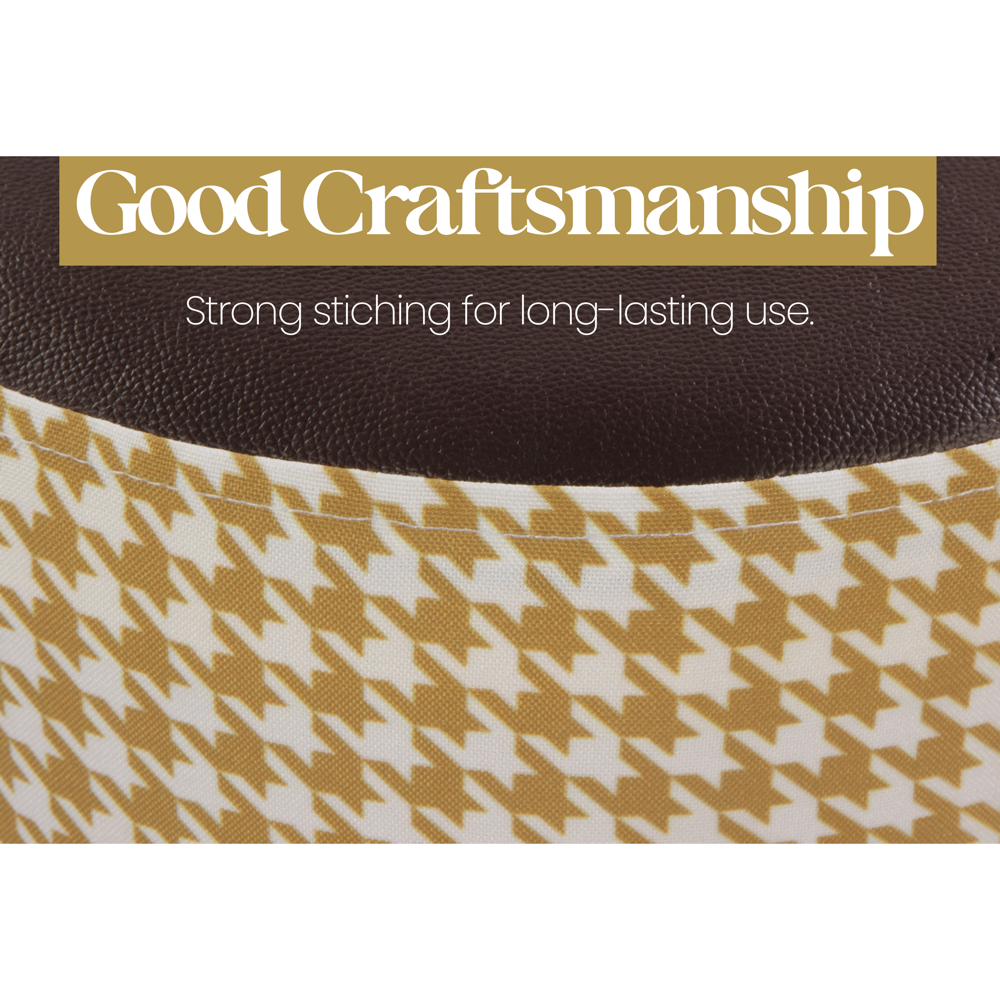 Primrose Candy Houndstooth Ottoman Sitting, Pouffe Stool for Living Room - Golden view 5