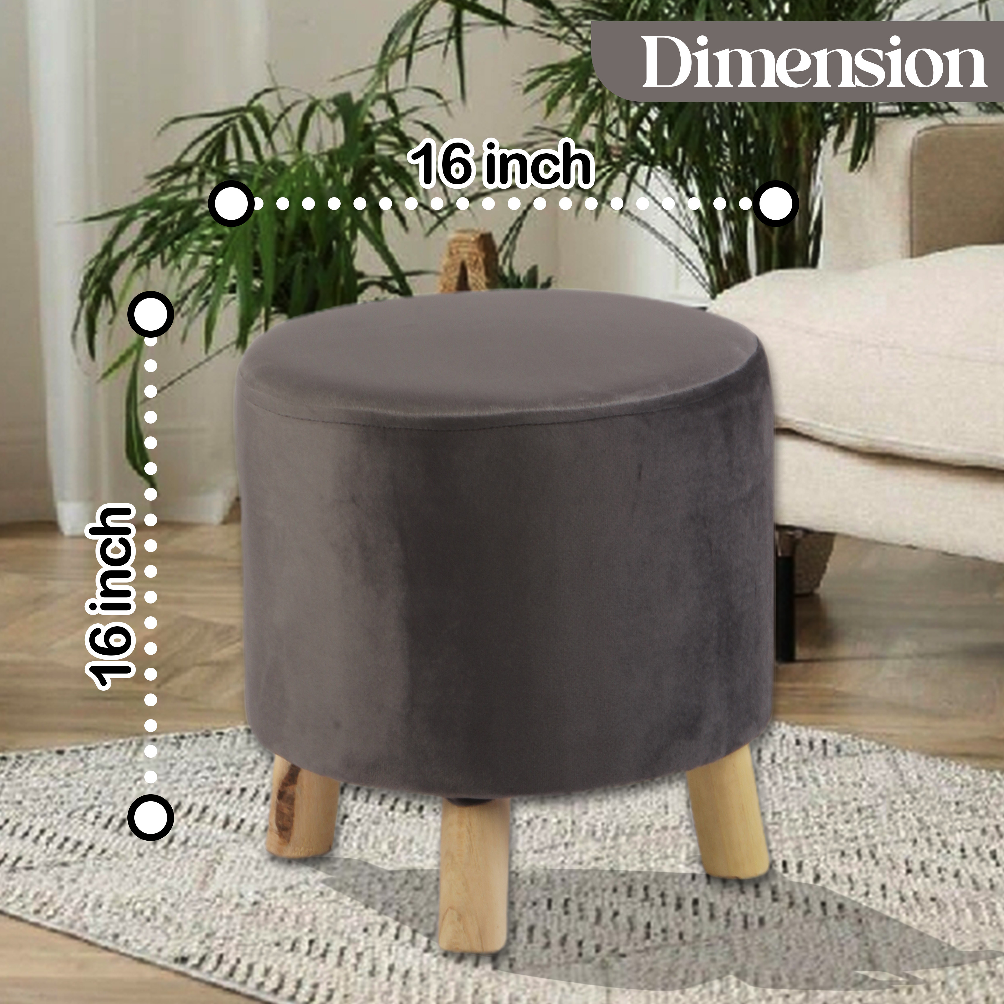 Primrose Velvet Fabric Emily Ottoman - Grey view 2