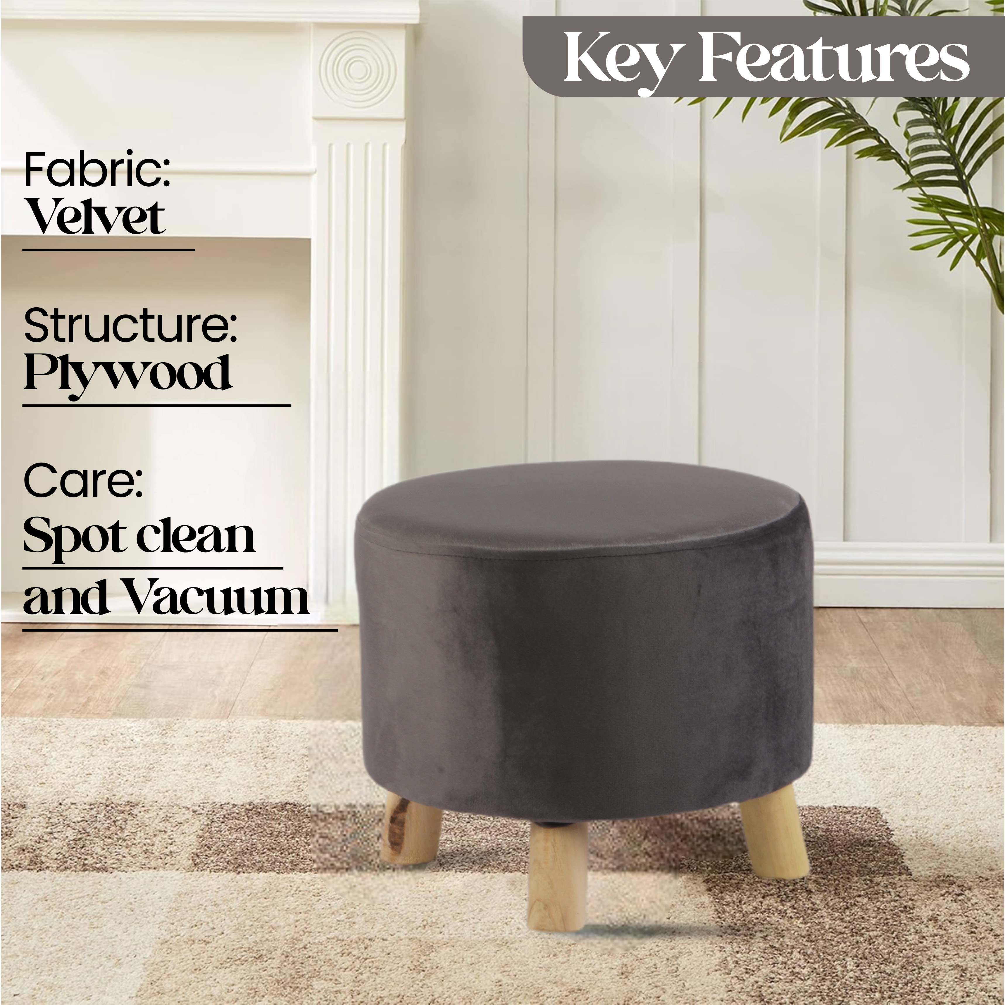 Primrose Velvet Fabric Emily Ottoman - Grey view 3