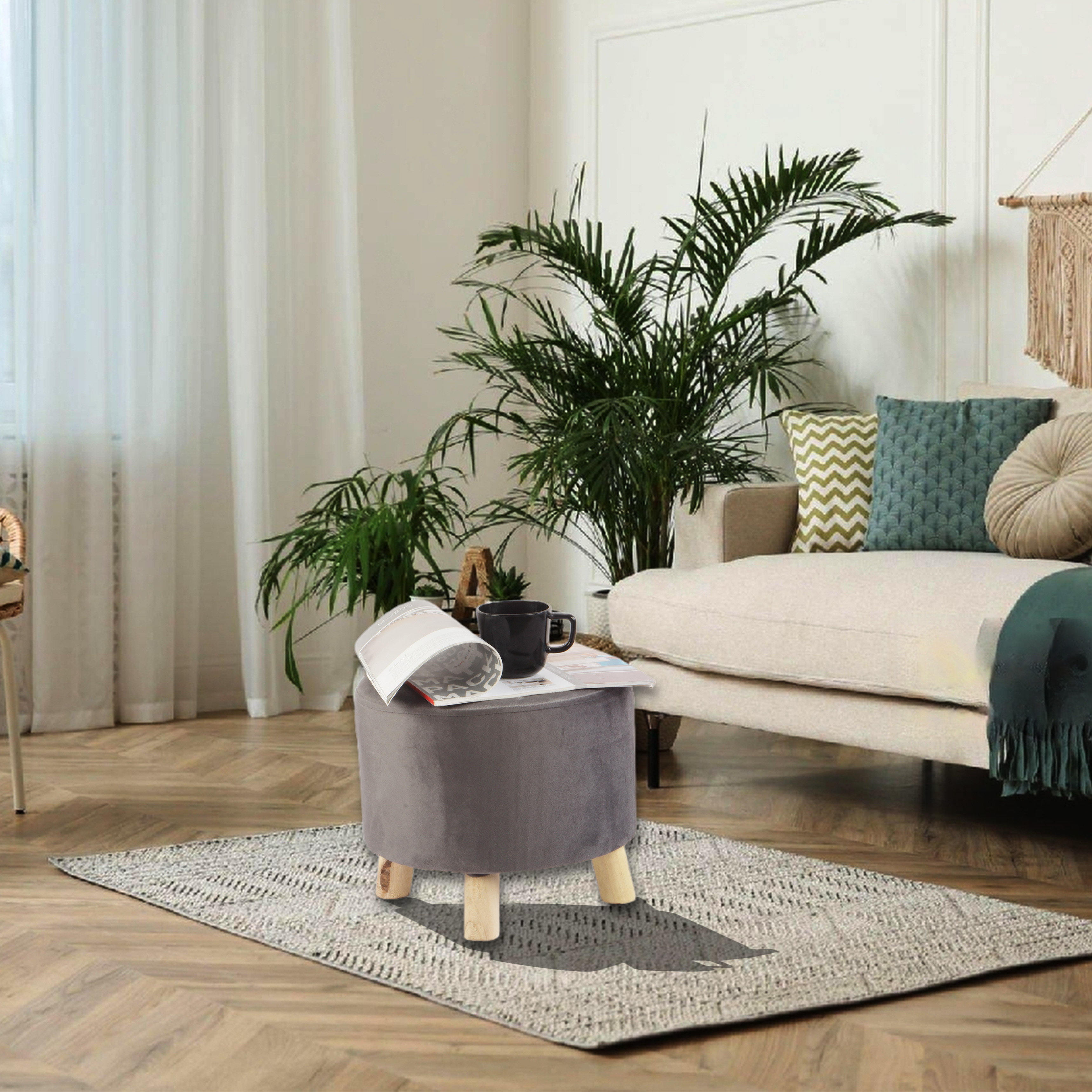Primrose Velvet Fabric Emily Ottoman - Grey view 4