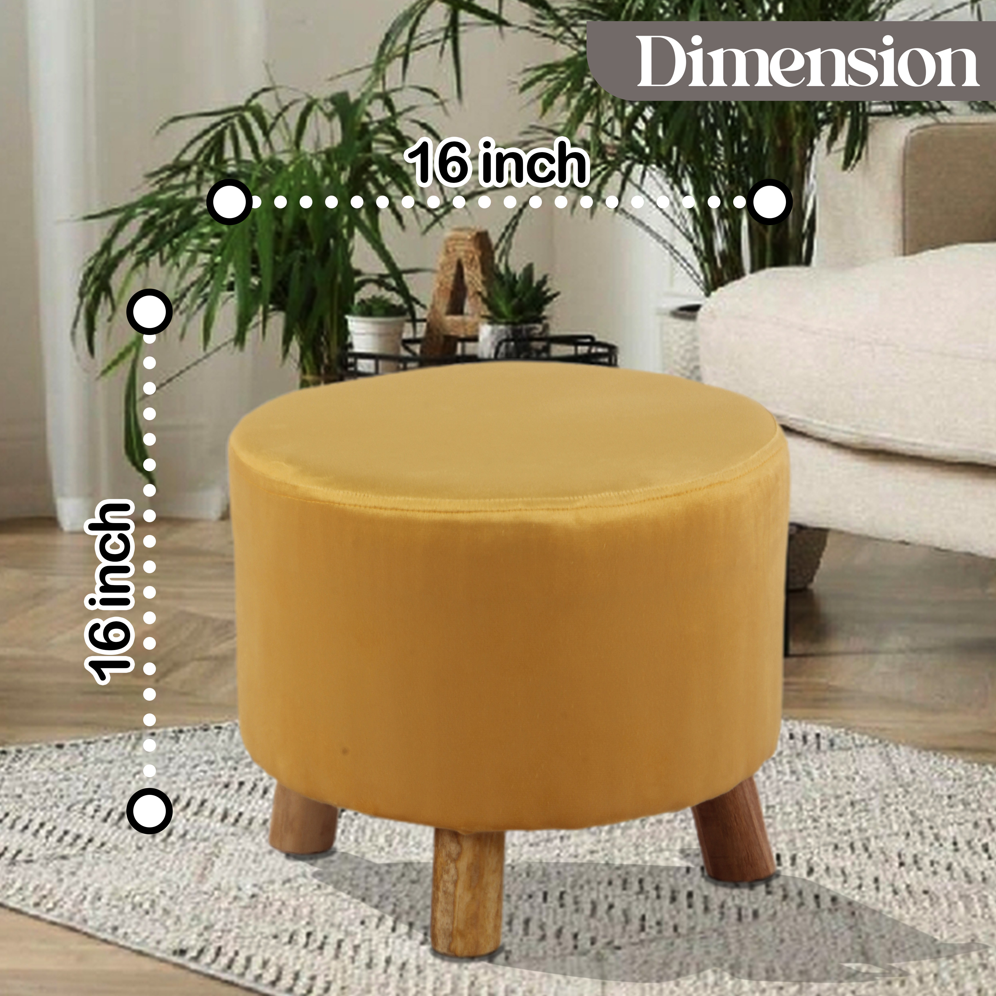 Primrose Velvet Fabric Emily Ottoman - Yellow view 2