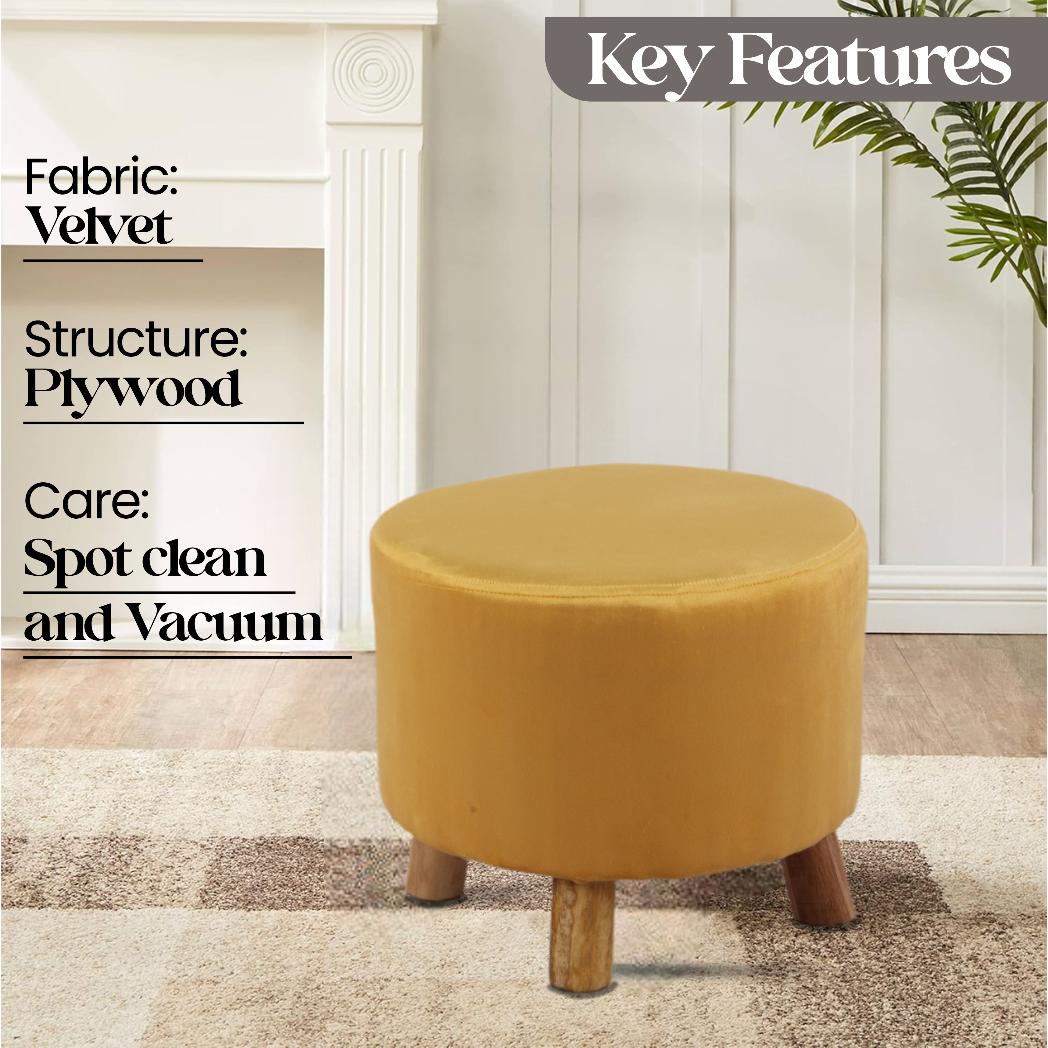 Primrose Velvet Fabric Emily Ottoman - Yellow view 3