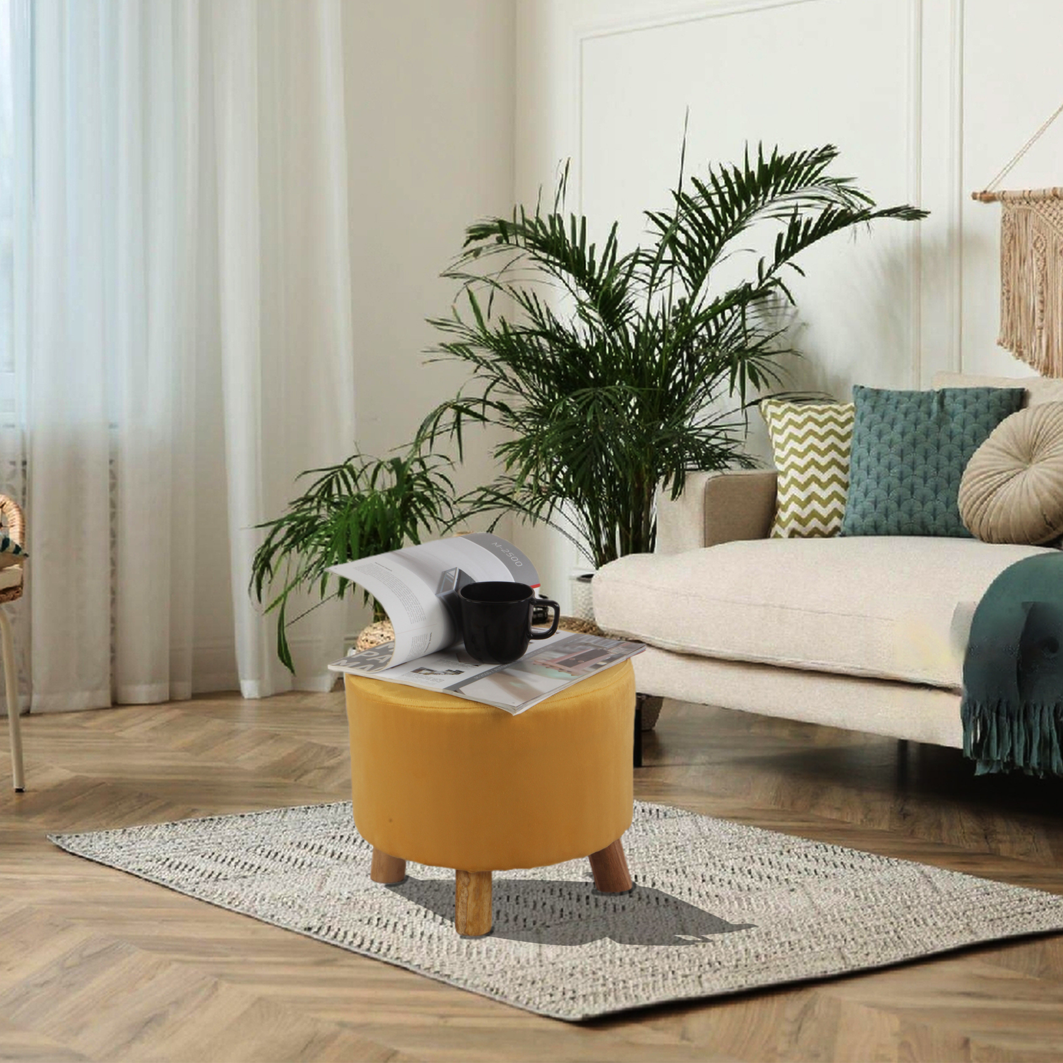 Primrose Velvet Fabric Emily Ottoman - Yellow view 4