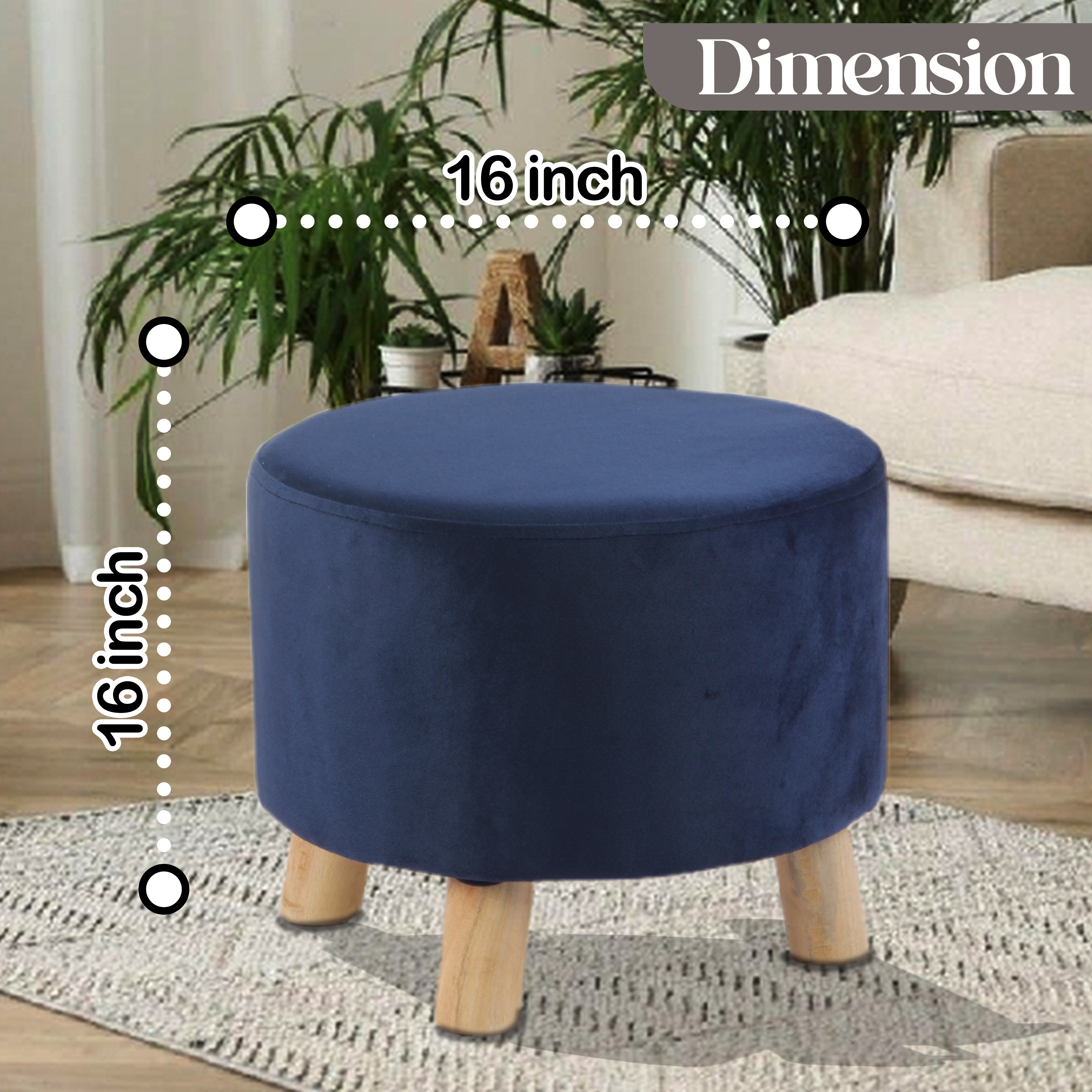 Primrose Velvet Fabric Emily Ottoman - Blue view 2