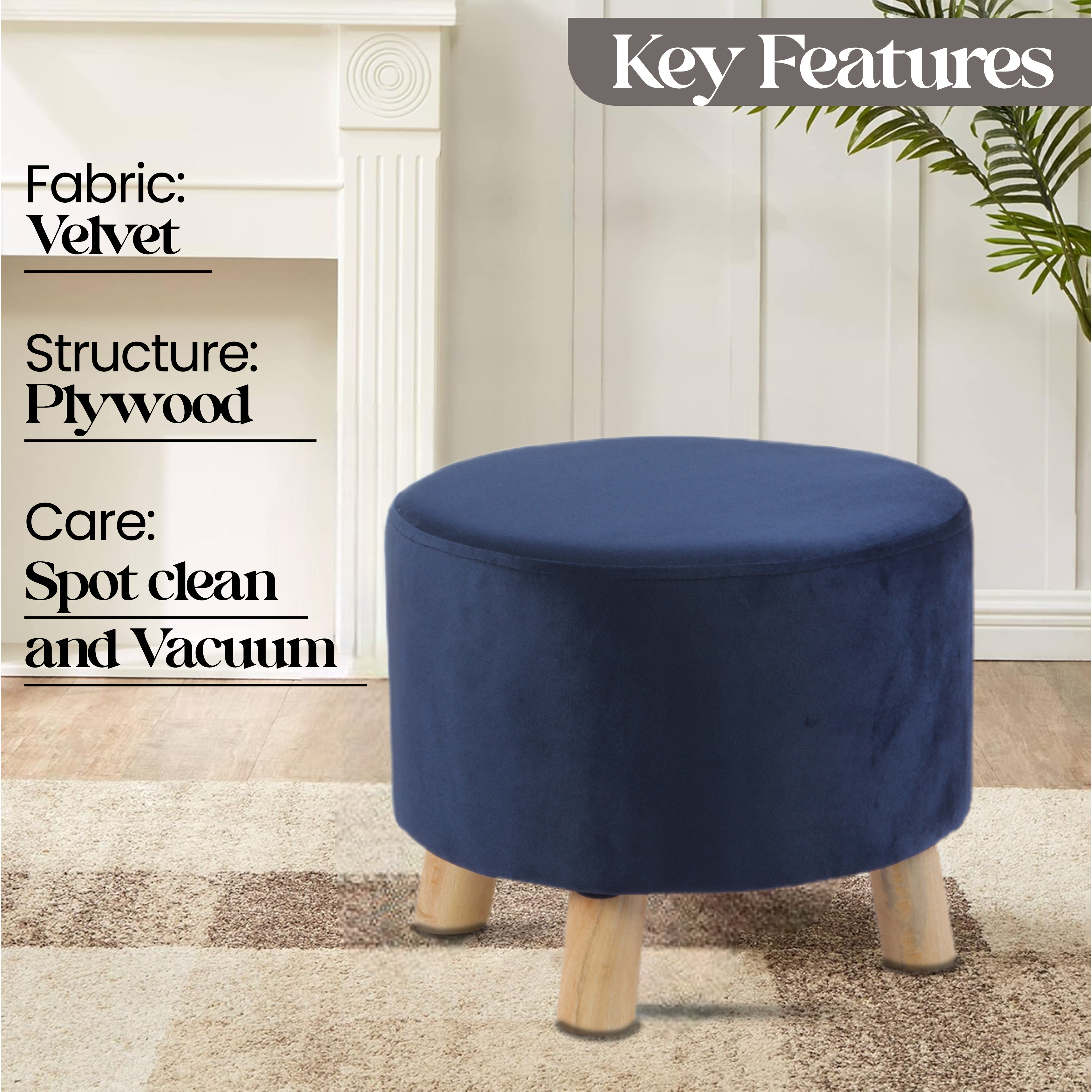 Primrose Velvet Fabric Emily Ottoman - Blue view 3
