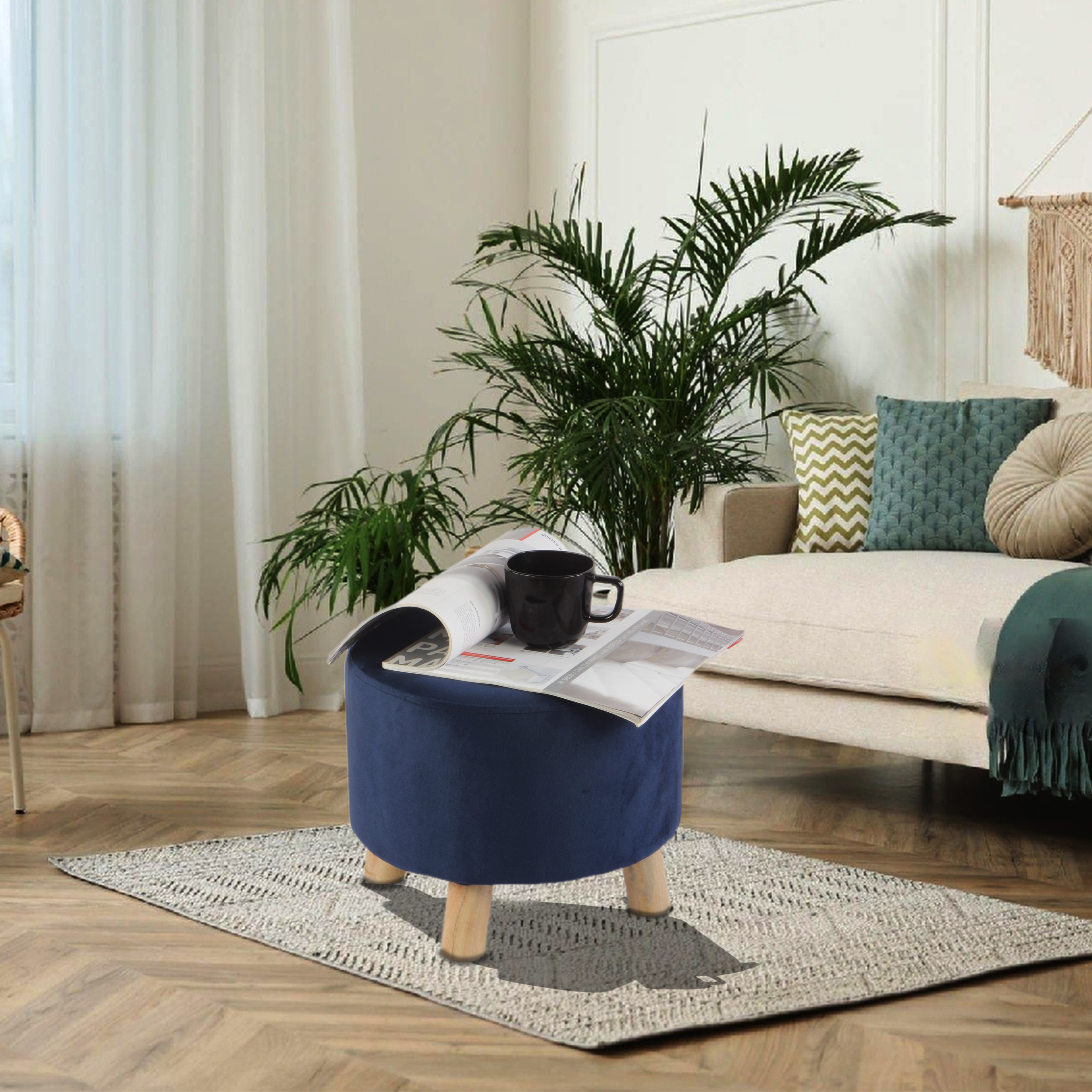 Primrose Velvet Fabric Emily Ottoman - Blue view 4