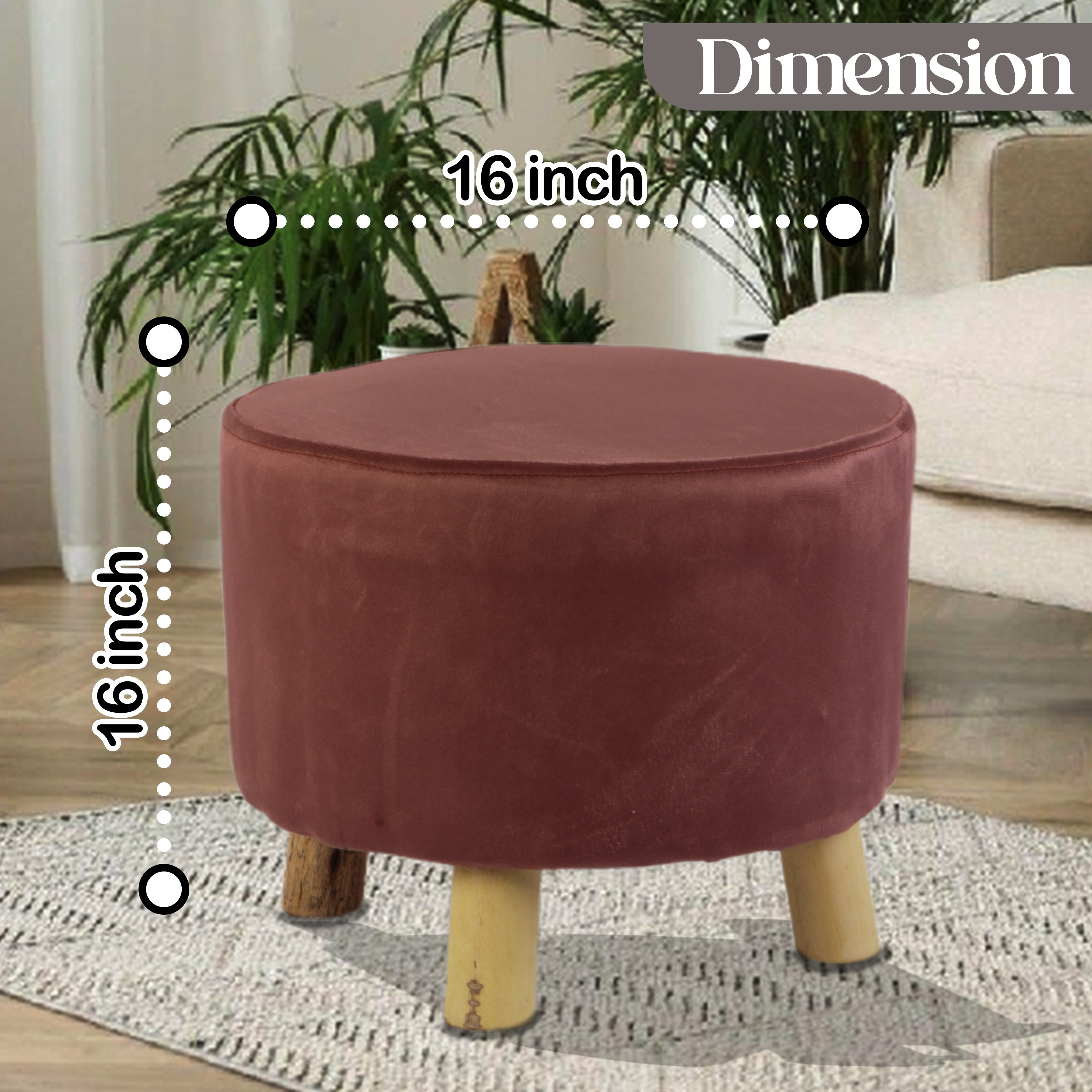 Primrose Velvet Fabric Emily Ottoman - Brown view 2