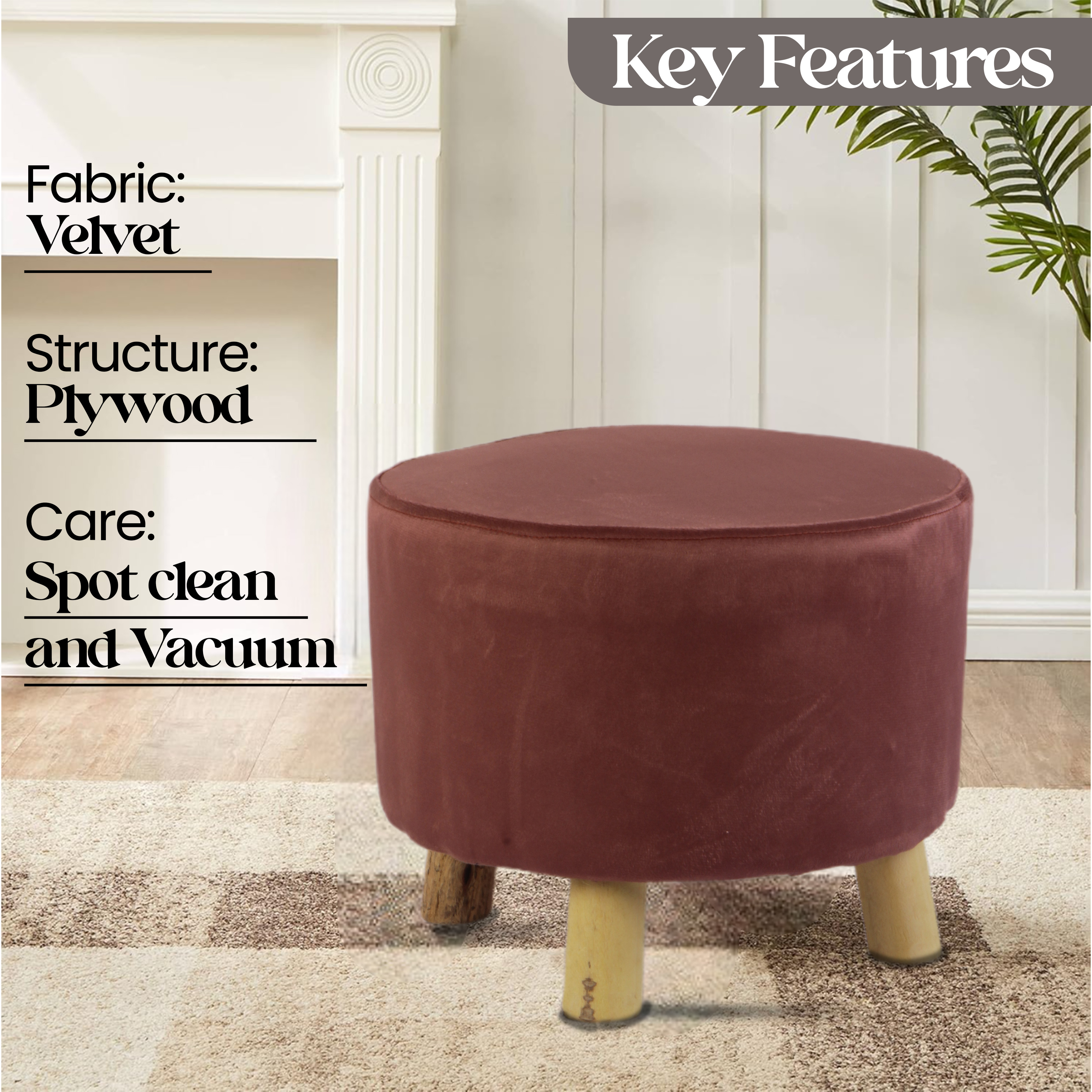 Primrose Velvet Fabric Emily Ottoman - Brown view 3