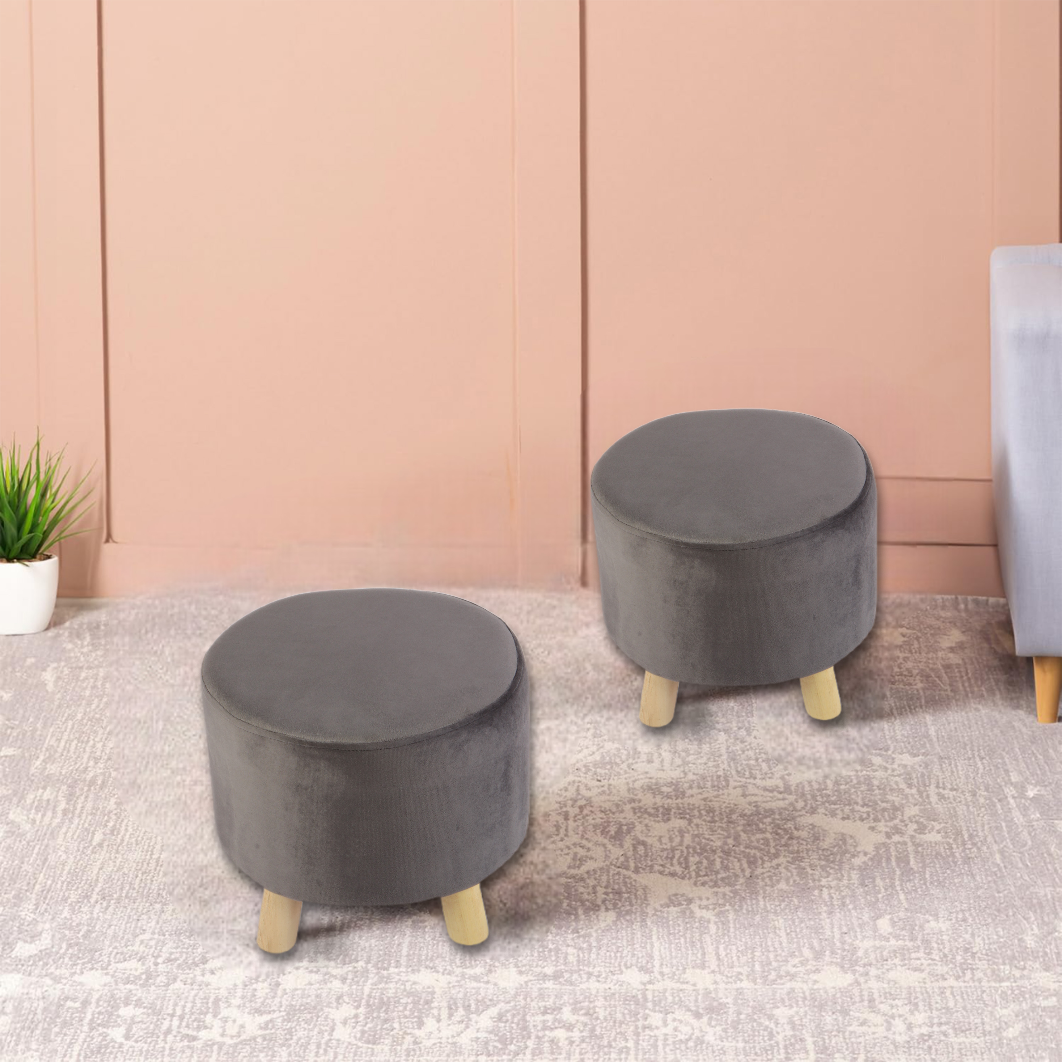 Primrose Velvet Fabric Emily Ottoman Pack of 2 - Grey view 8