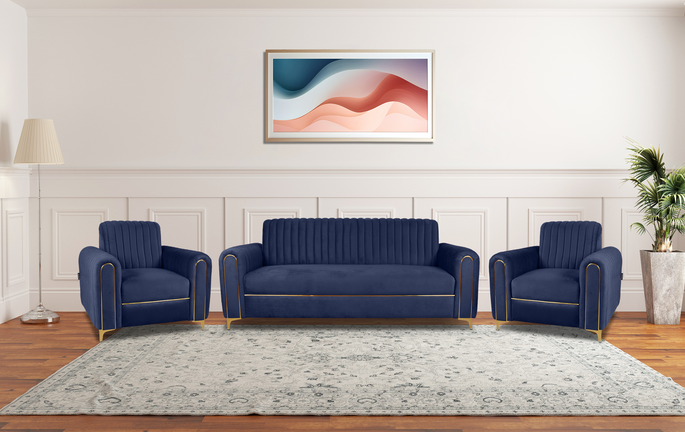 Primrose Austin 3+1+1 Seater Sofa Set - Blue