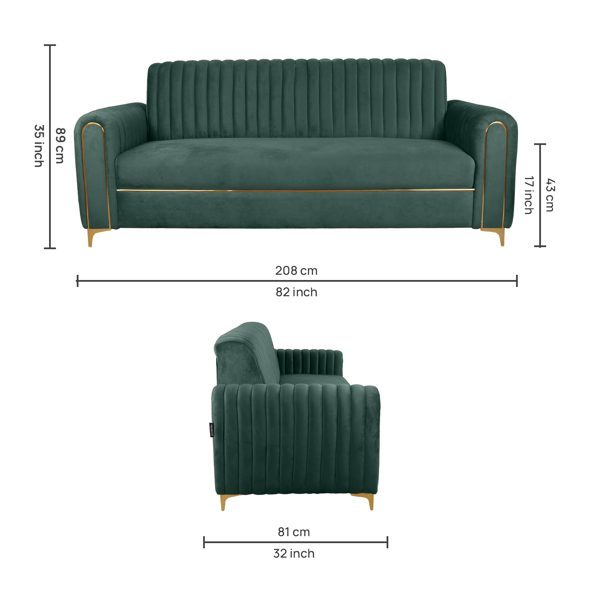 Primrose Austin 3 Seater Sofa - Green view 4