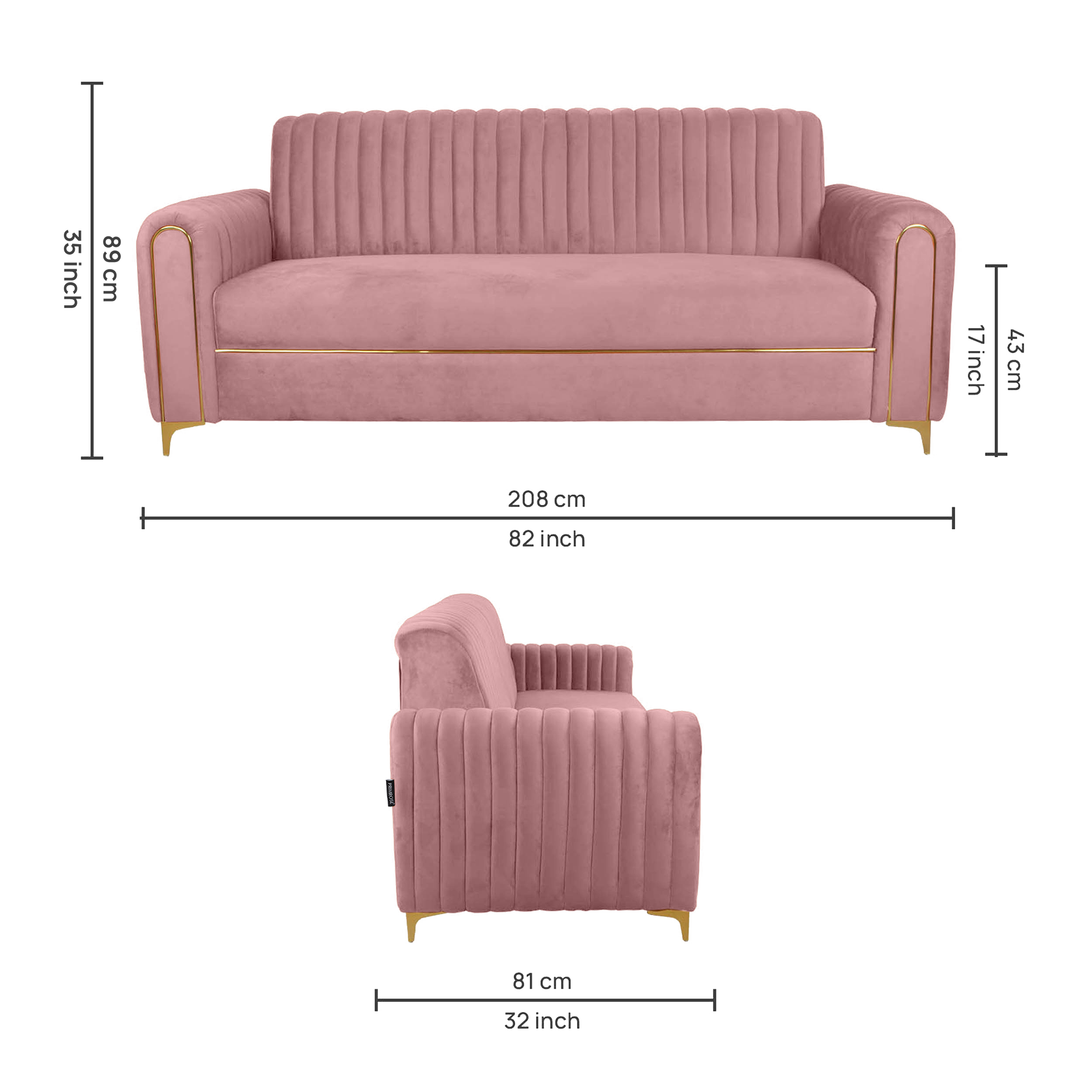 Primrose Austin 3 Seater Sofa - Pink view 4