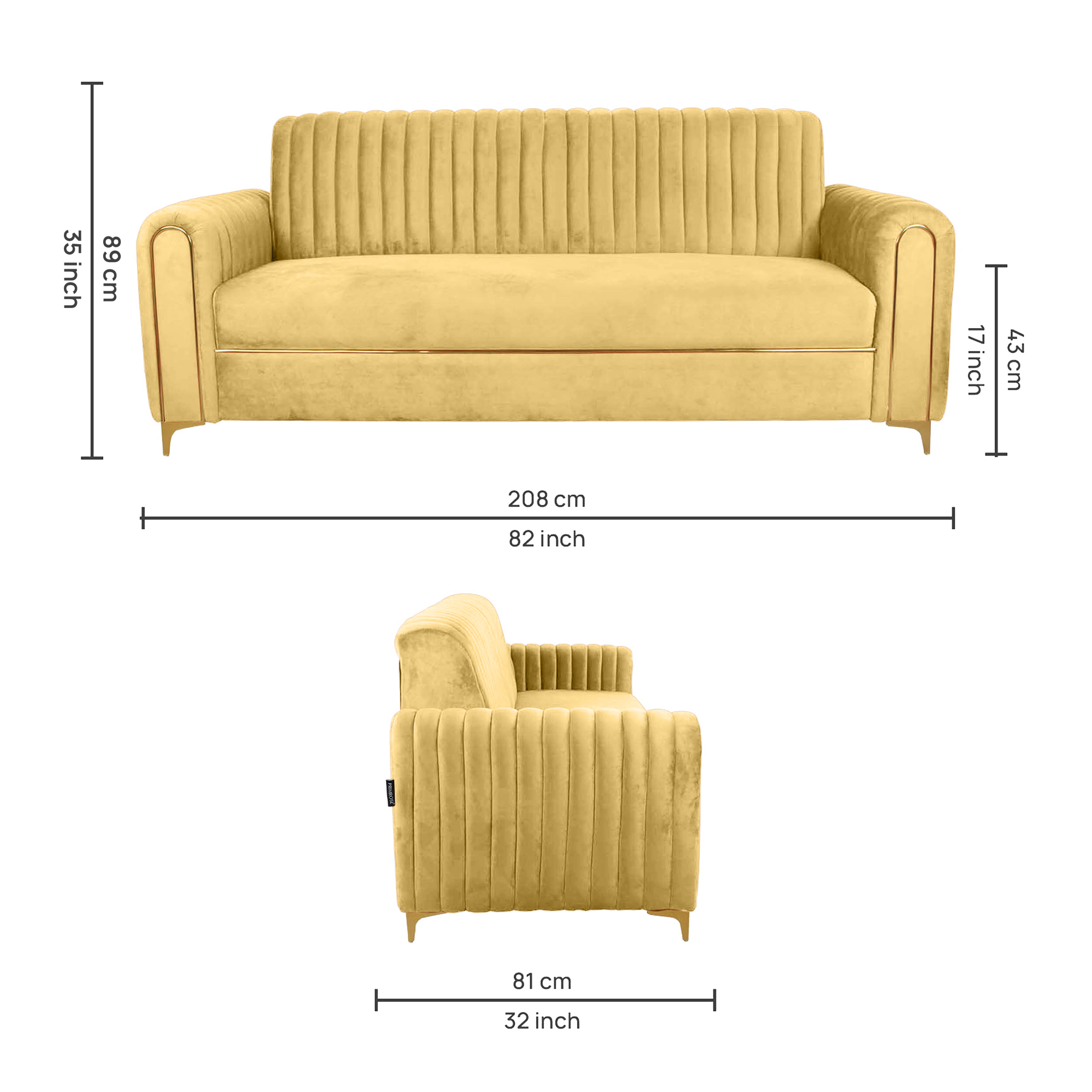Primrose Austin 3 Seater Sofa - Yellow view 4